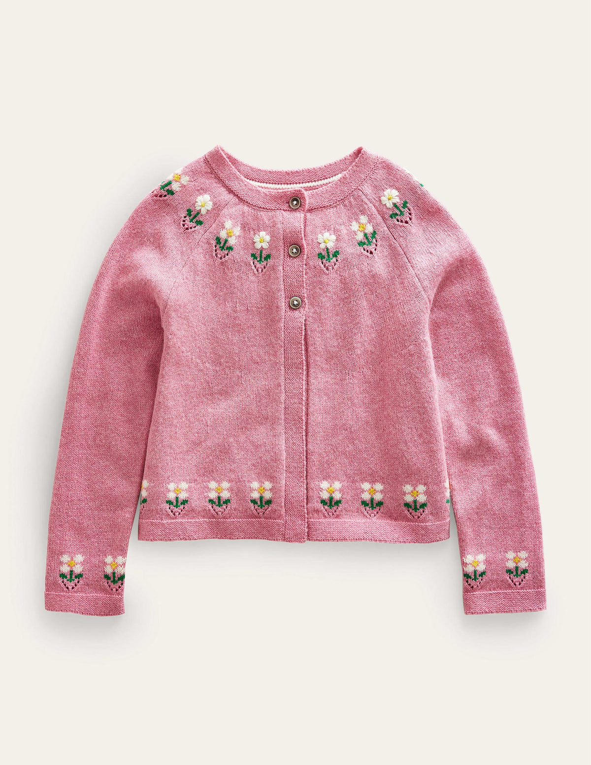 Embroidered Flower Cardigan-Almond Pink Marl - Image 1