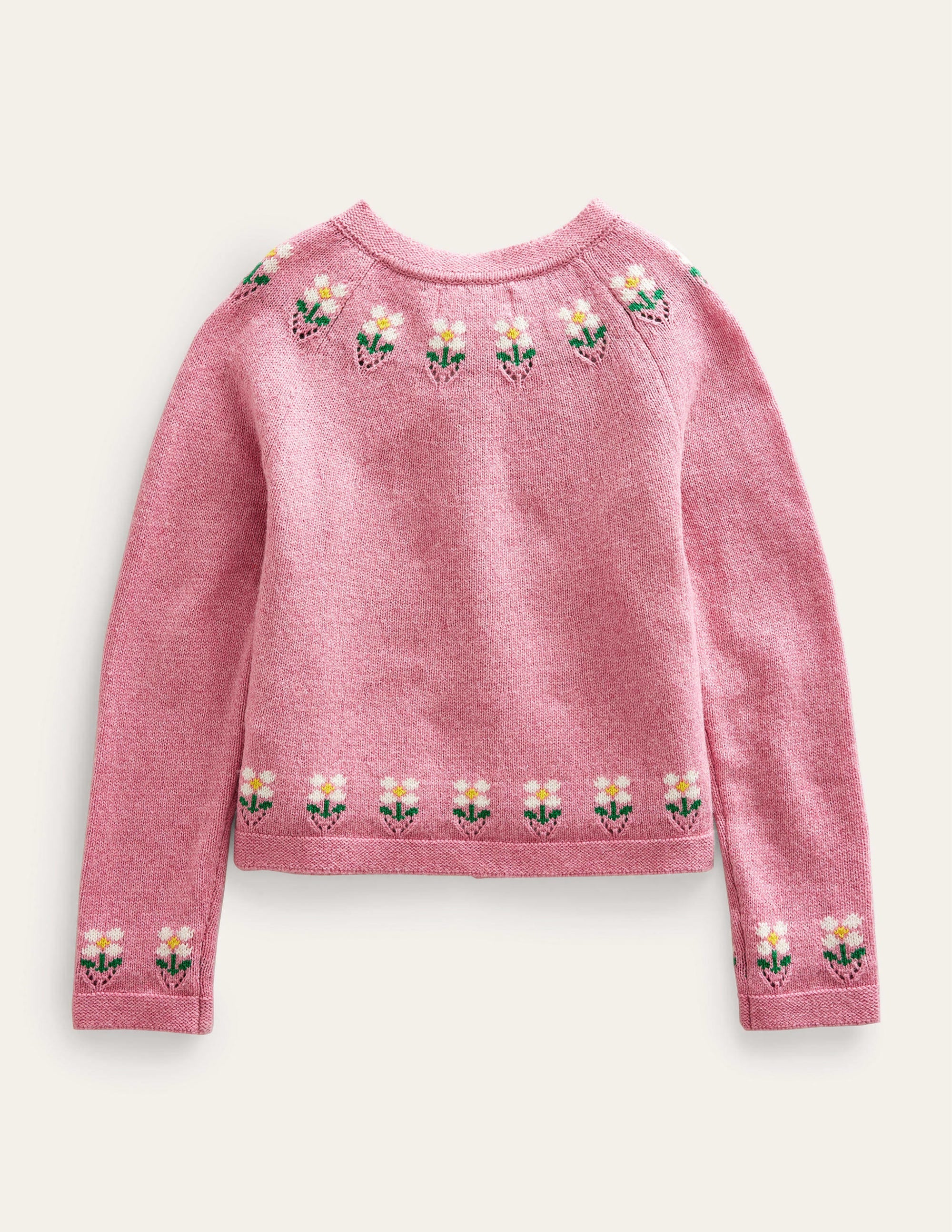 Embroidered Flower Cardigan-Almond Pink Marl - Image 2
