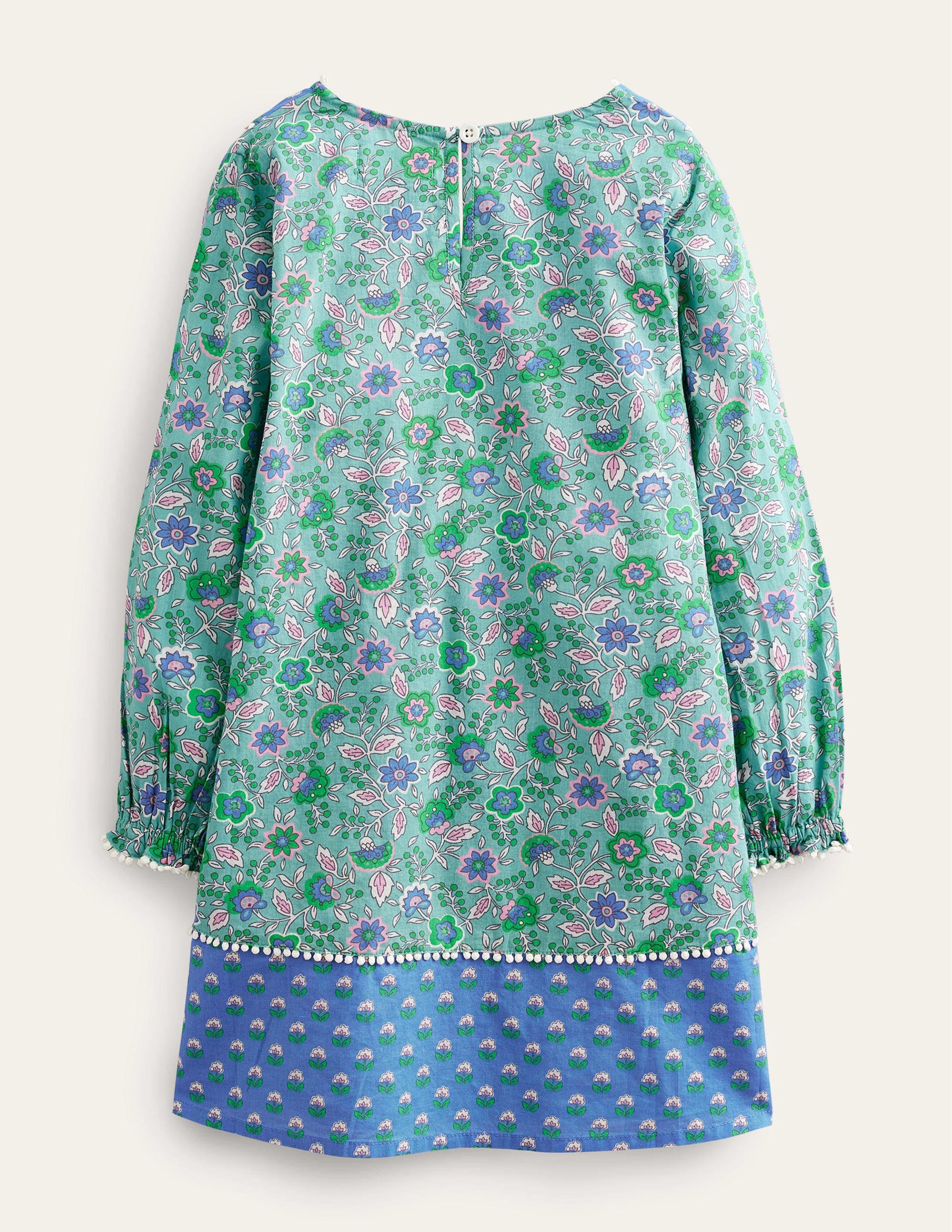 Long-sleeve Printed Kaftan-Aqua Sea Floral Vine - Image 2