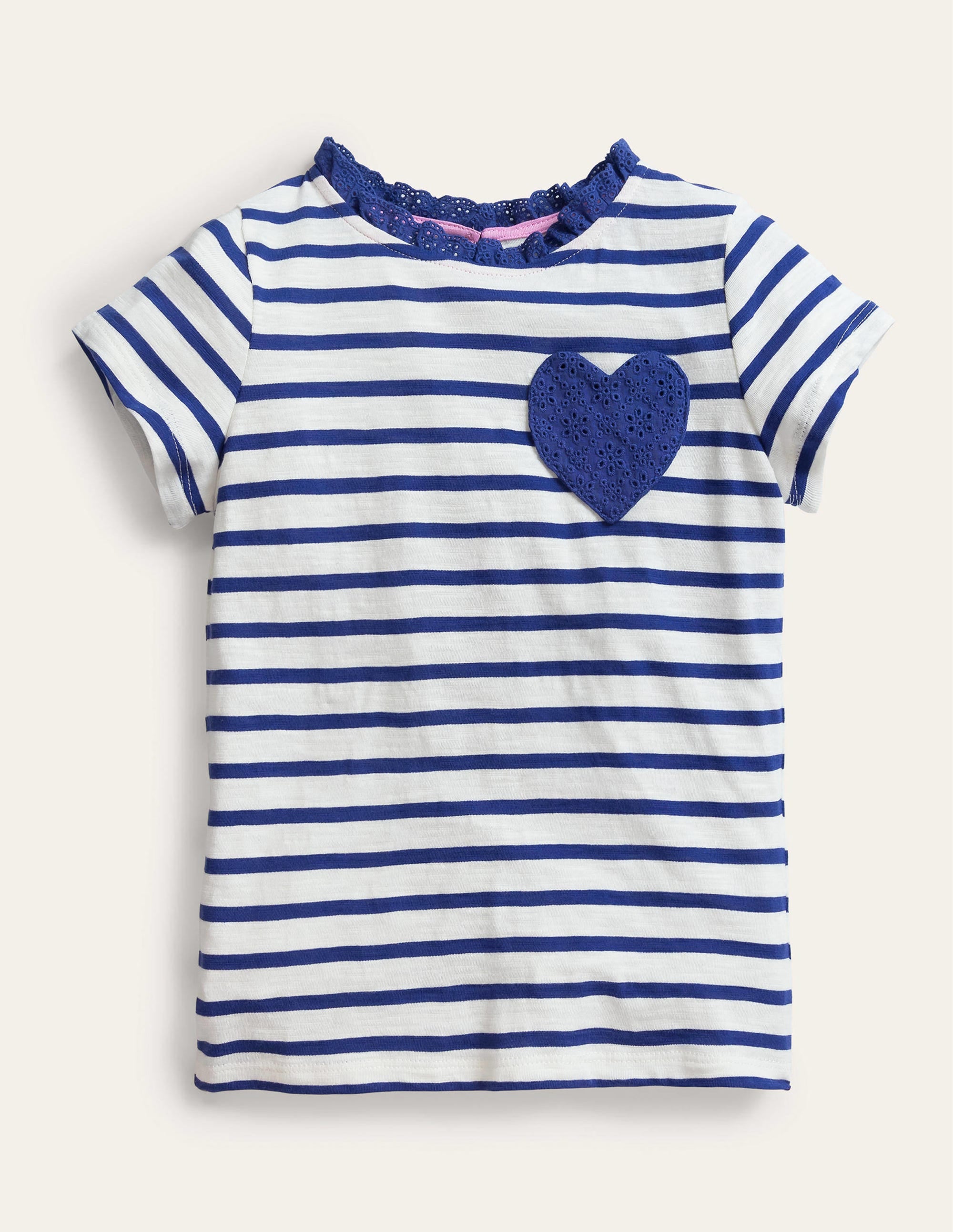 Broderie Pocket T-shirt-Starboard Blue/Ivory - Image 1