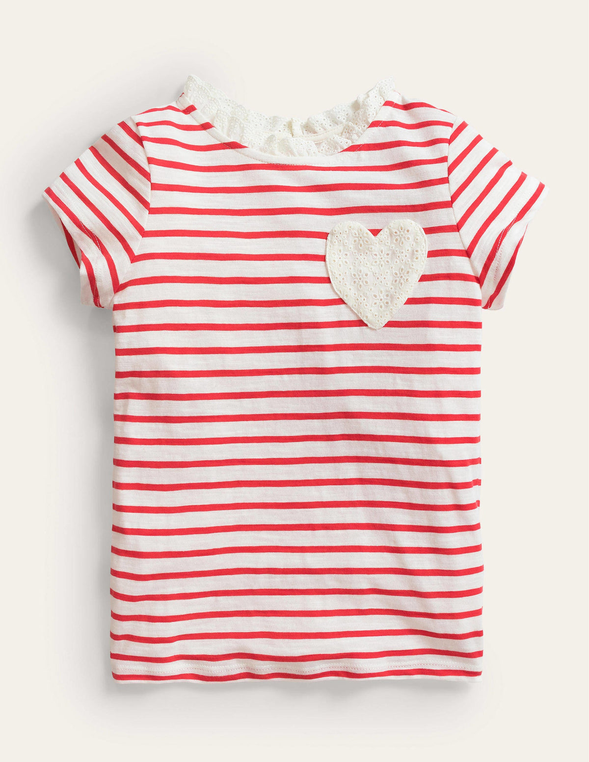 Broderie Pocket T-shirt-Strawberry Tart/Ivory-1