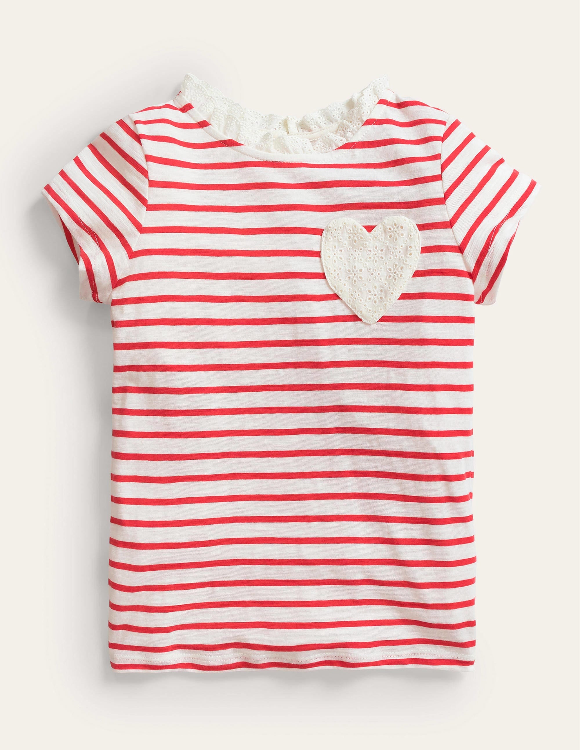 Broderie Pocket T-shirt-Strawberry Tart/Ivory - Image 1