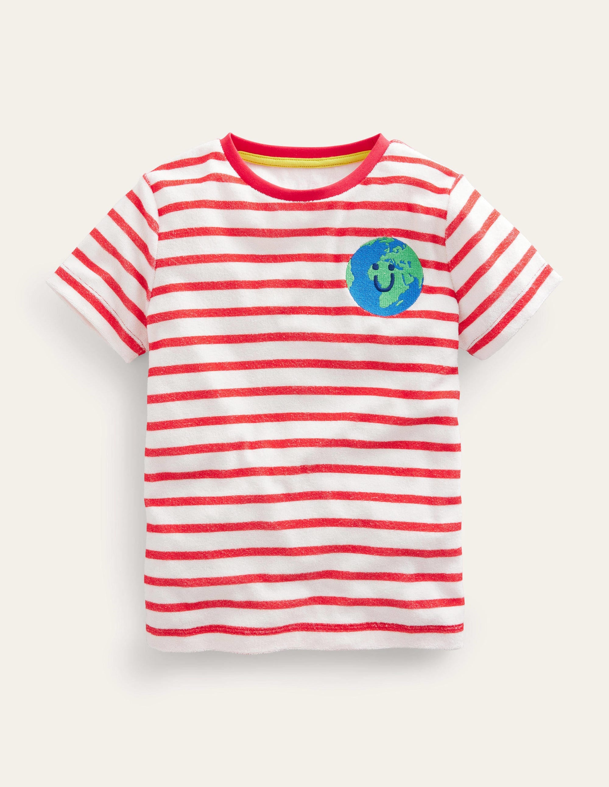 Towelling Logo T-shirt-Ivory/Red - Image 1