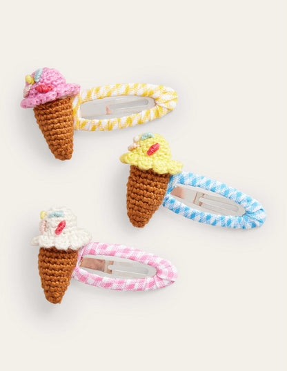 3 Pack Hair Clips-Gingham Ice Creams-1