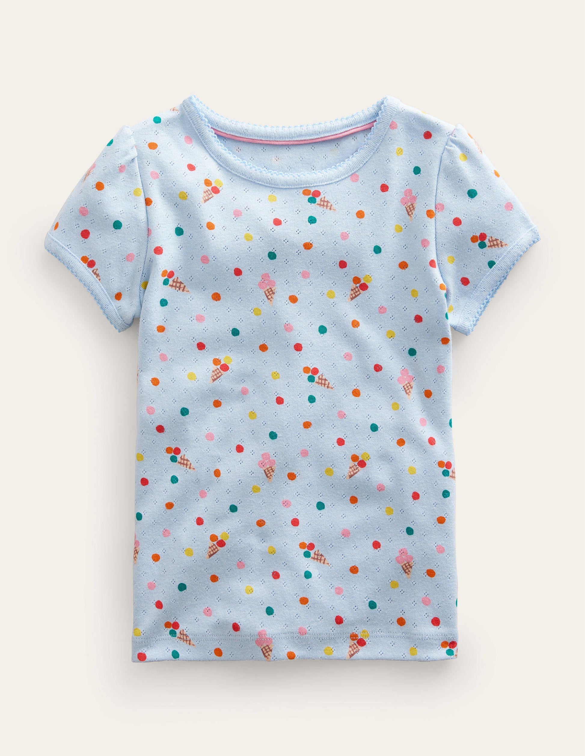 Short-Sleeved Pointelle Top-Blue Ice Creams-1