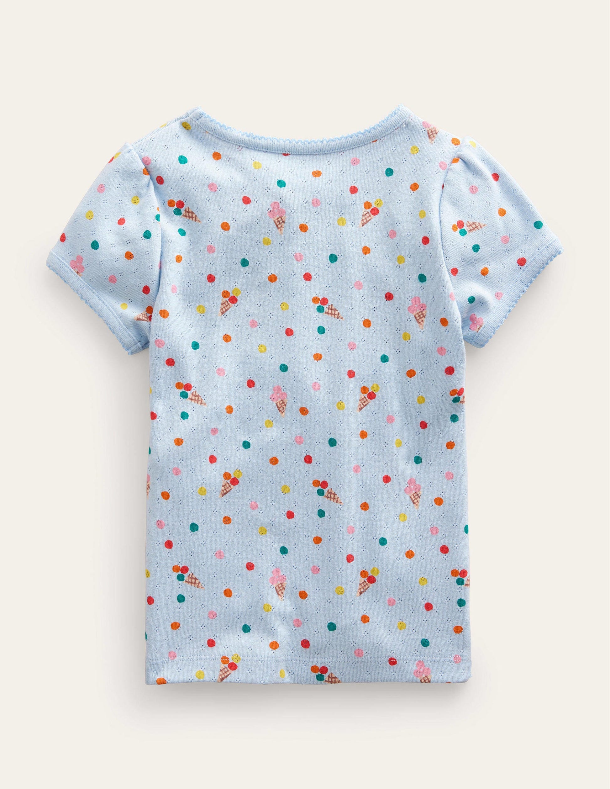 Short-Sleeved Pointelle Top-Blue Ice Creams-2