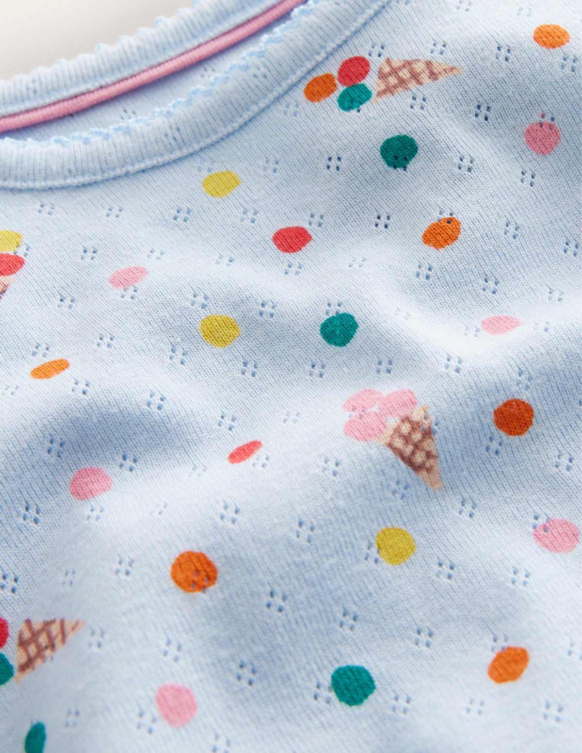 Short-Sleeved Pointelle Top-Blue Ice Creams-3