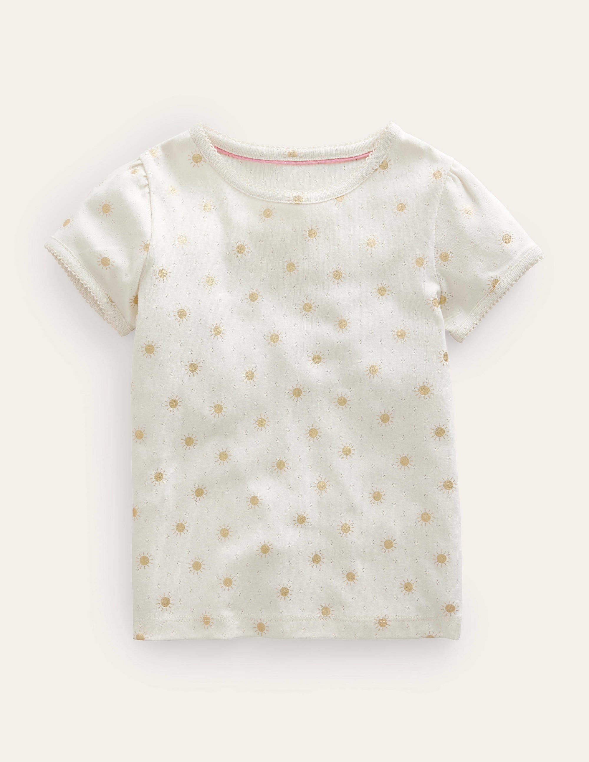 Short-Sleeved Pointelle Top-Ivory/Gold Suns - Image 1