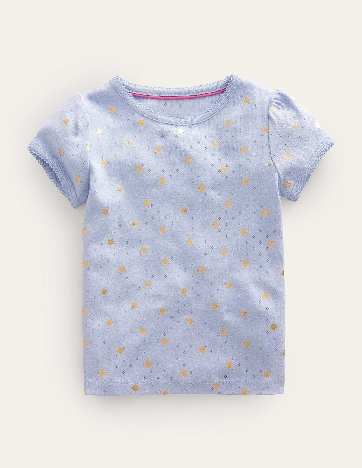 Short-Sleeved Pointelle Top-Brunnera Blue/Gold Suns-1