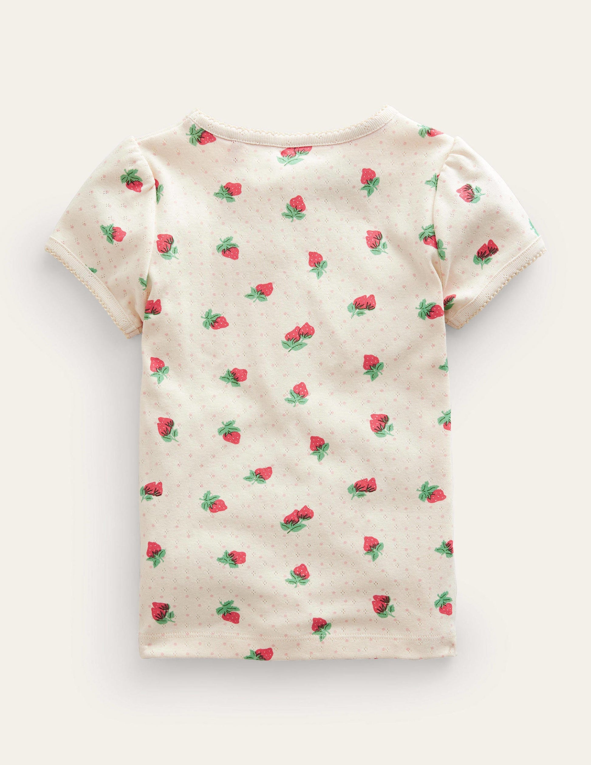Short-Sleeved Pointelle Top-Ivory Strawberries-2