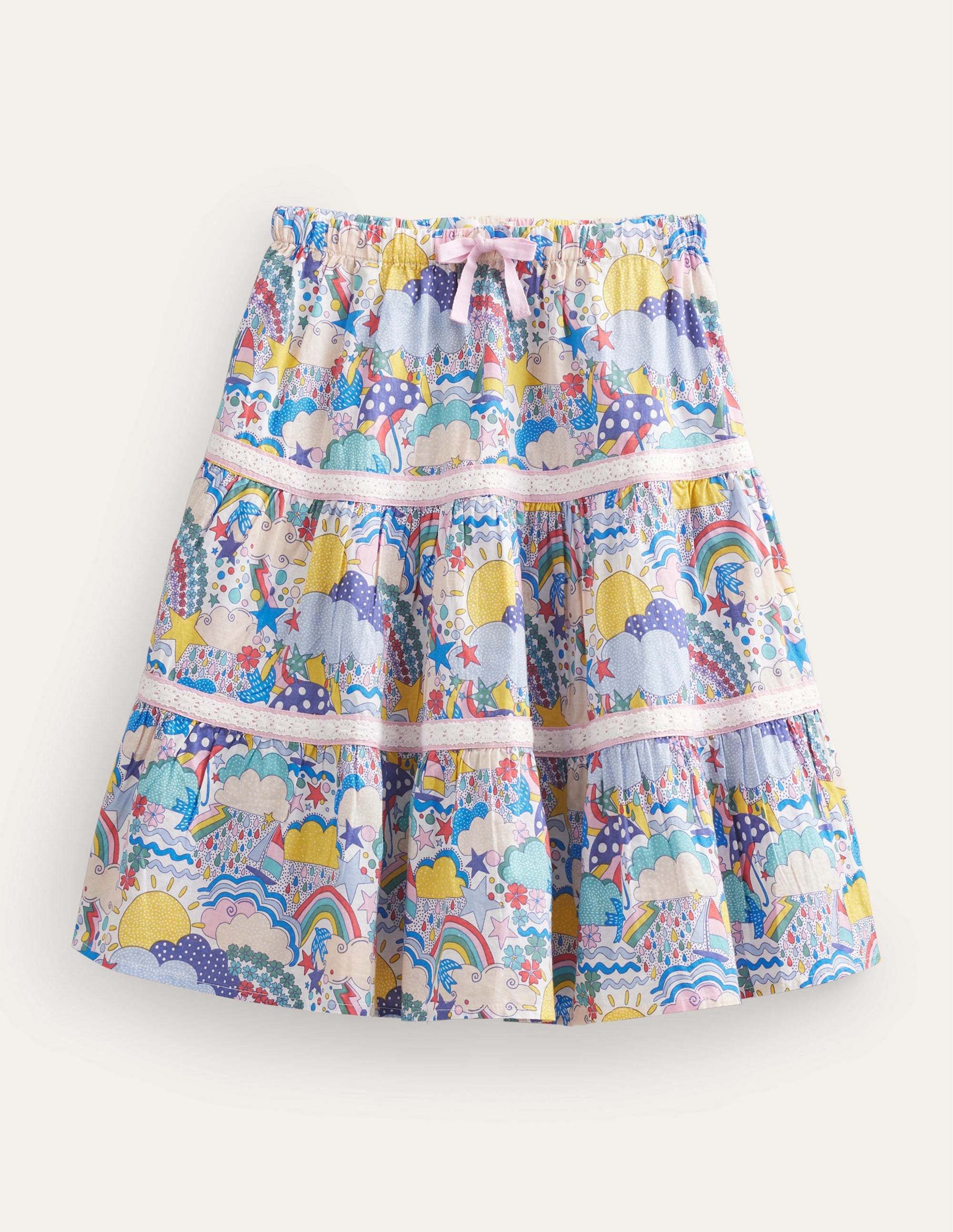 Midi Tiered Skirt-Ivory Multi Weather - Image 1