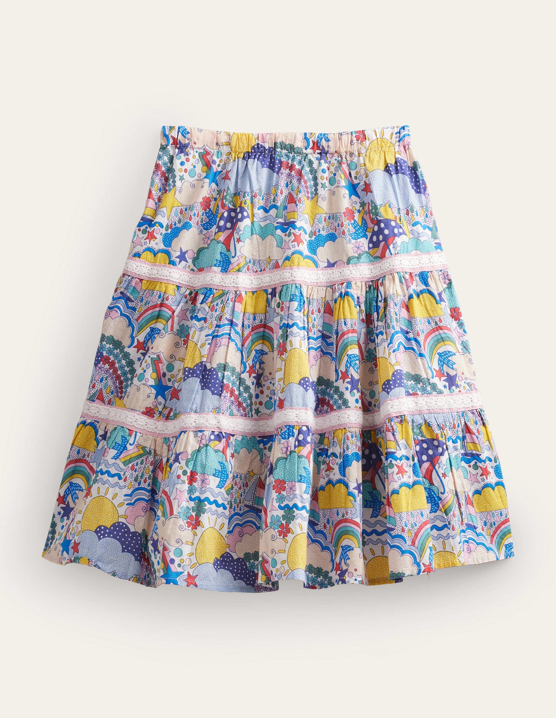 Midi Tiered Skirt-Ivory Multi Weather-2