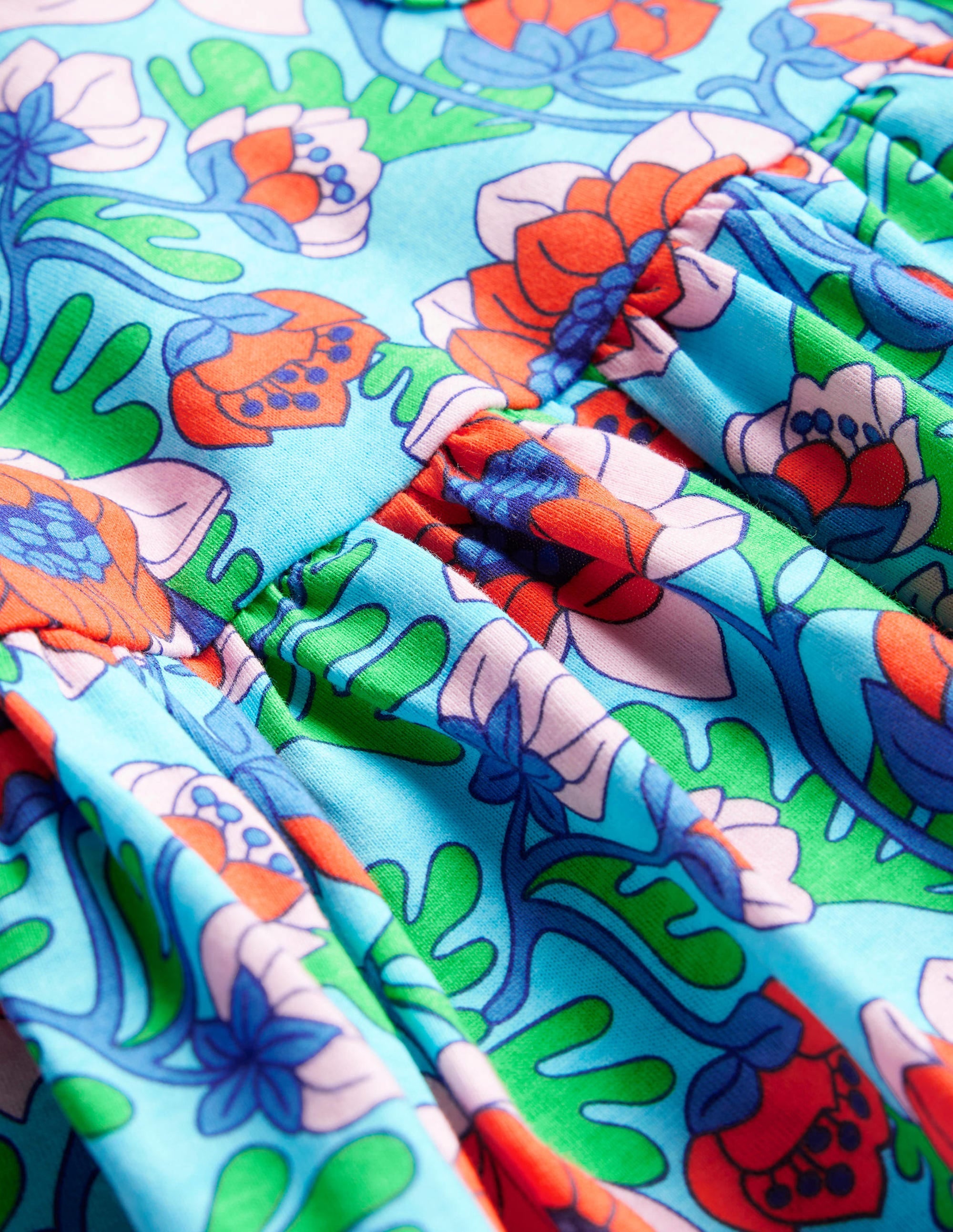 Short Sleeve Fun Jersey Dress-Aqua Blue Poppies - Image 3