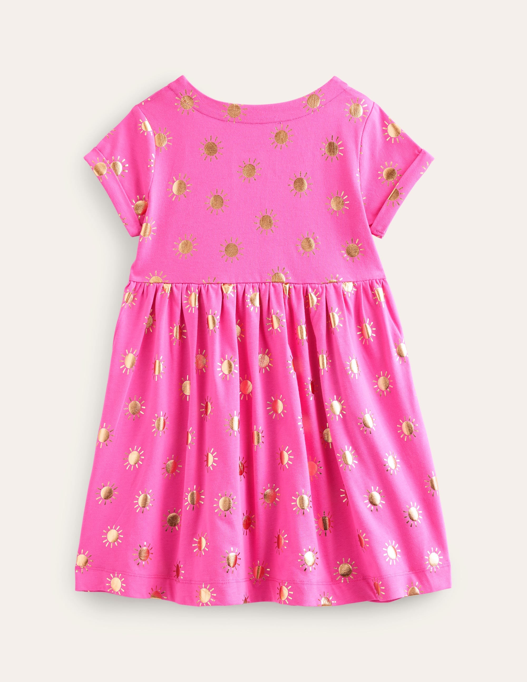 Short Sleeve Fun Jersey Dress-Tickled Pink/Gold Suns - Image 2