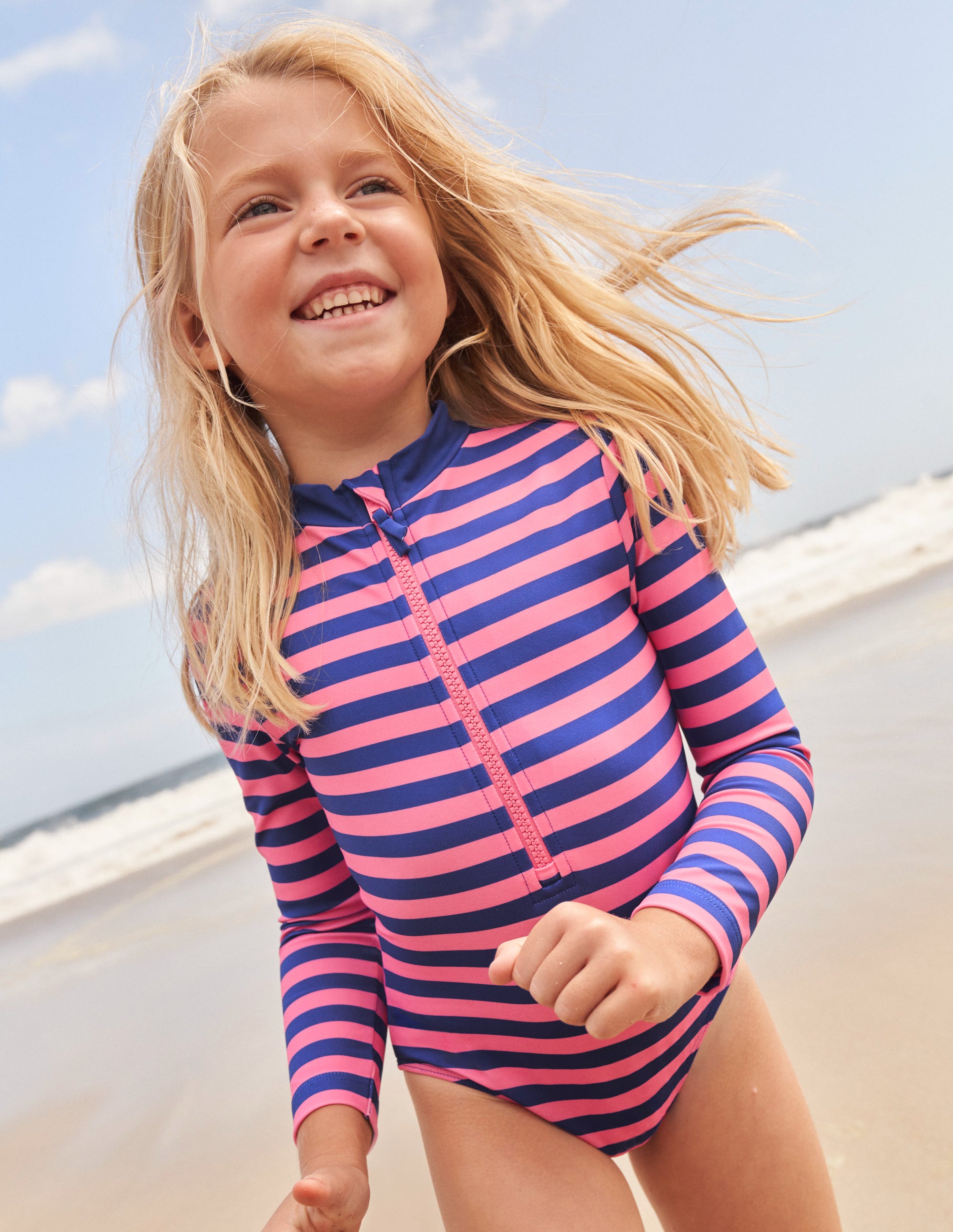Long-sleeved Swimsuit-Azelea and Bluing Stripe - Image 4
