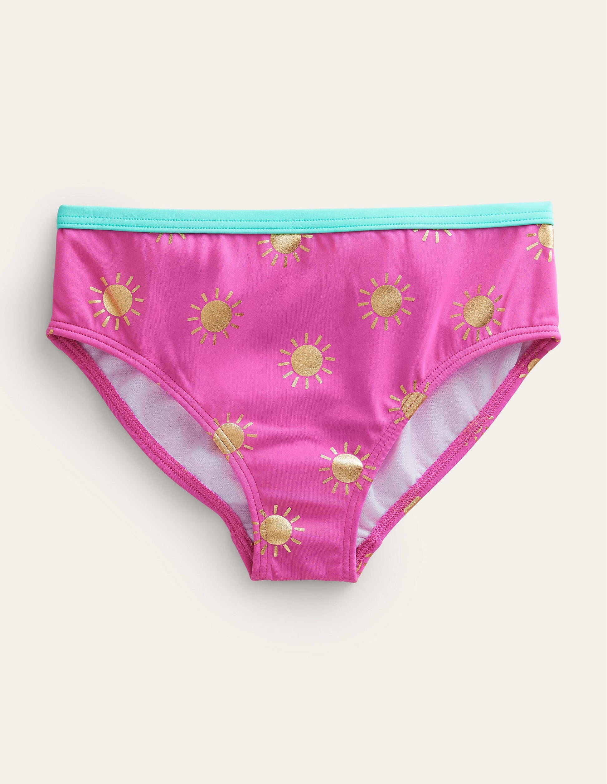 Patterned Bikini Bottoms-Tickled Pink Gold Foil Suns-1