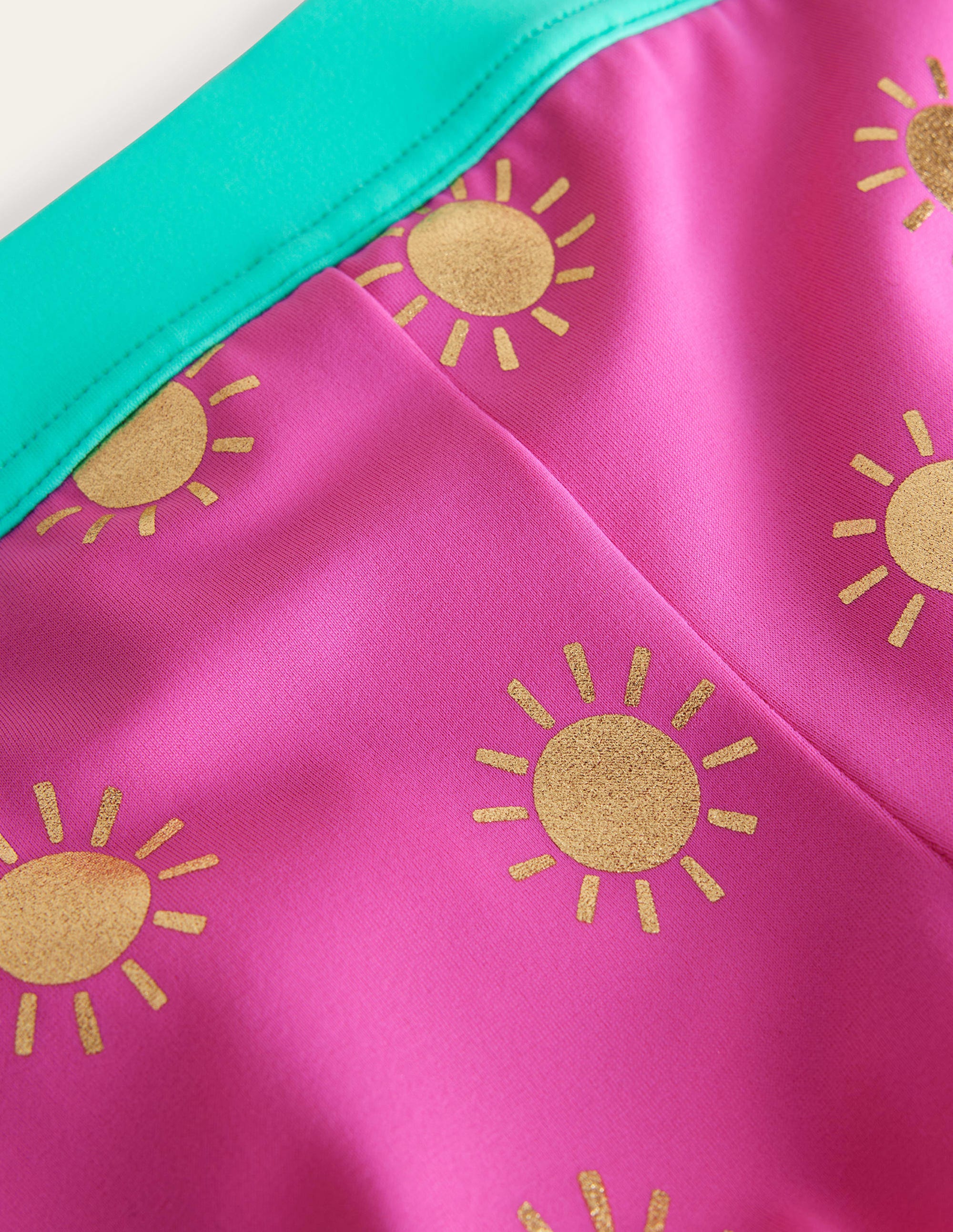 Patterned Swim Shorts-Tickled Pink Gold Foil Suns - Image 3