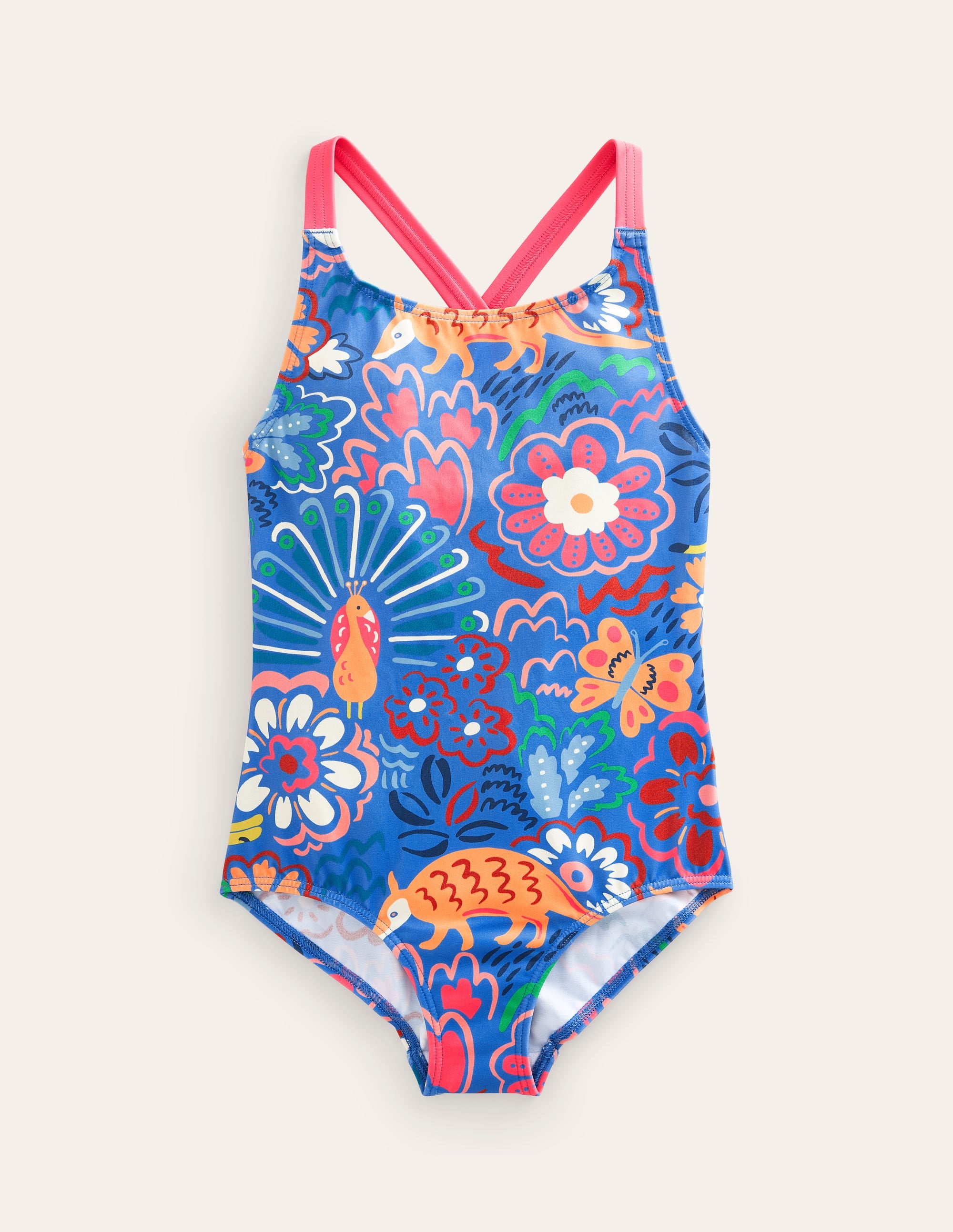 Cross-back Printed Swimsuit-Blue Leopard Safari - Image 1