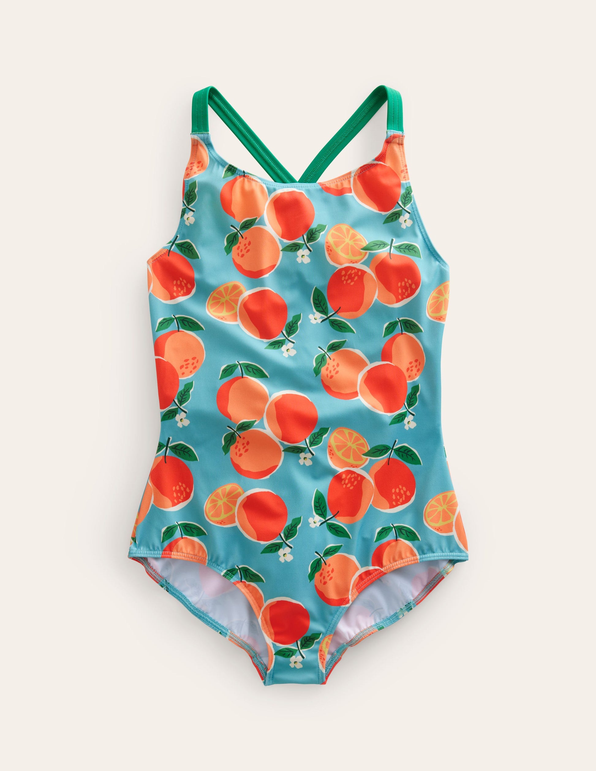 Cross-back Printed Swimsuit-Aqua Blue Oranges-1