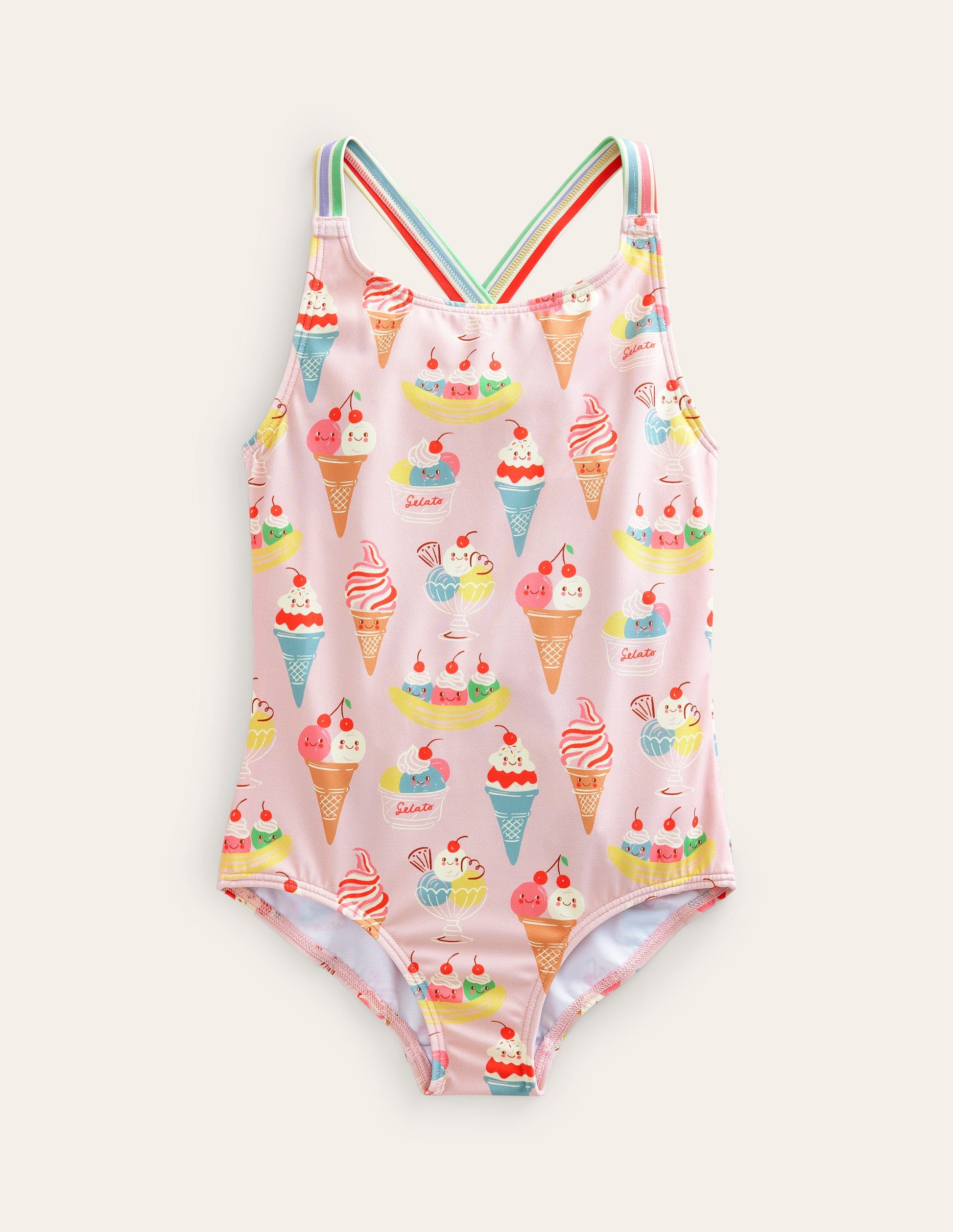 Cross-back Printed Swimsuit-Pink Tourmaline Ice Cream-1