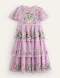 Tulle Embroidered Party Dress-Pale Sweet Pea Purple