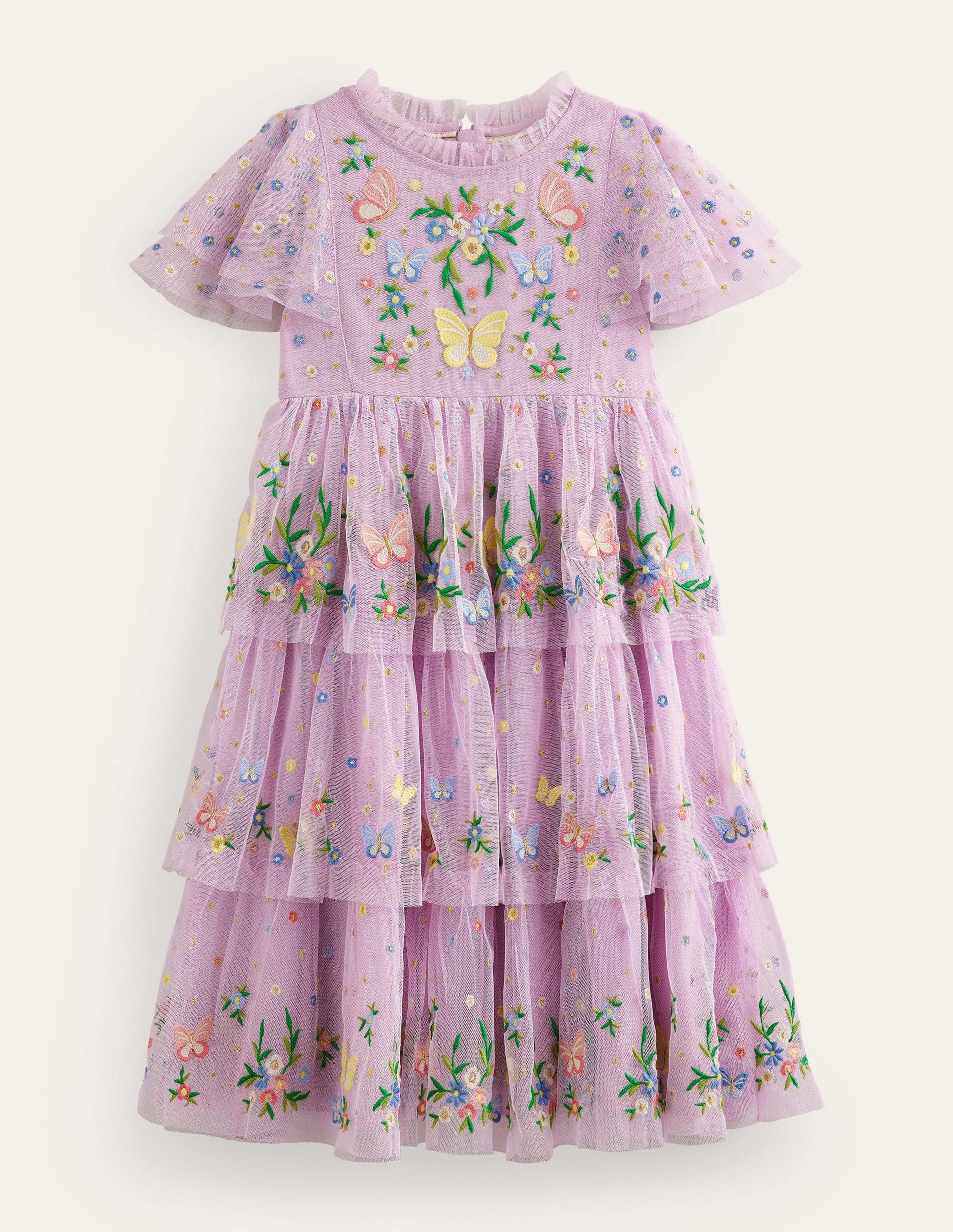 Tulle Embroidered Party Dress-Pale Sweet Pea Purple-1