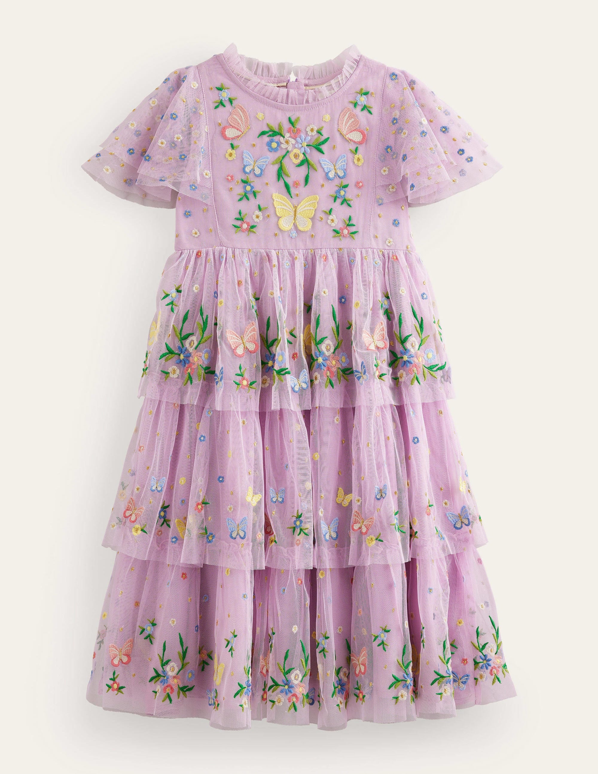 Tulle Embroidered Party Dress-Pale Sweet Pea Purple - Image 1