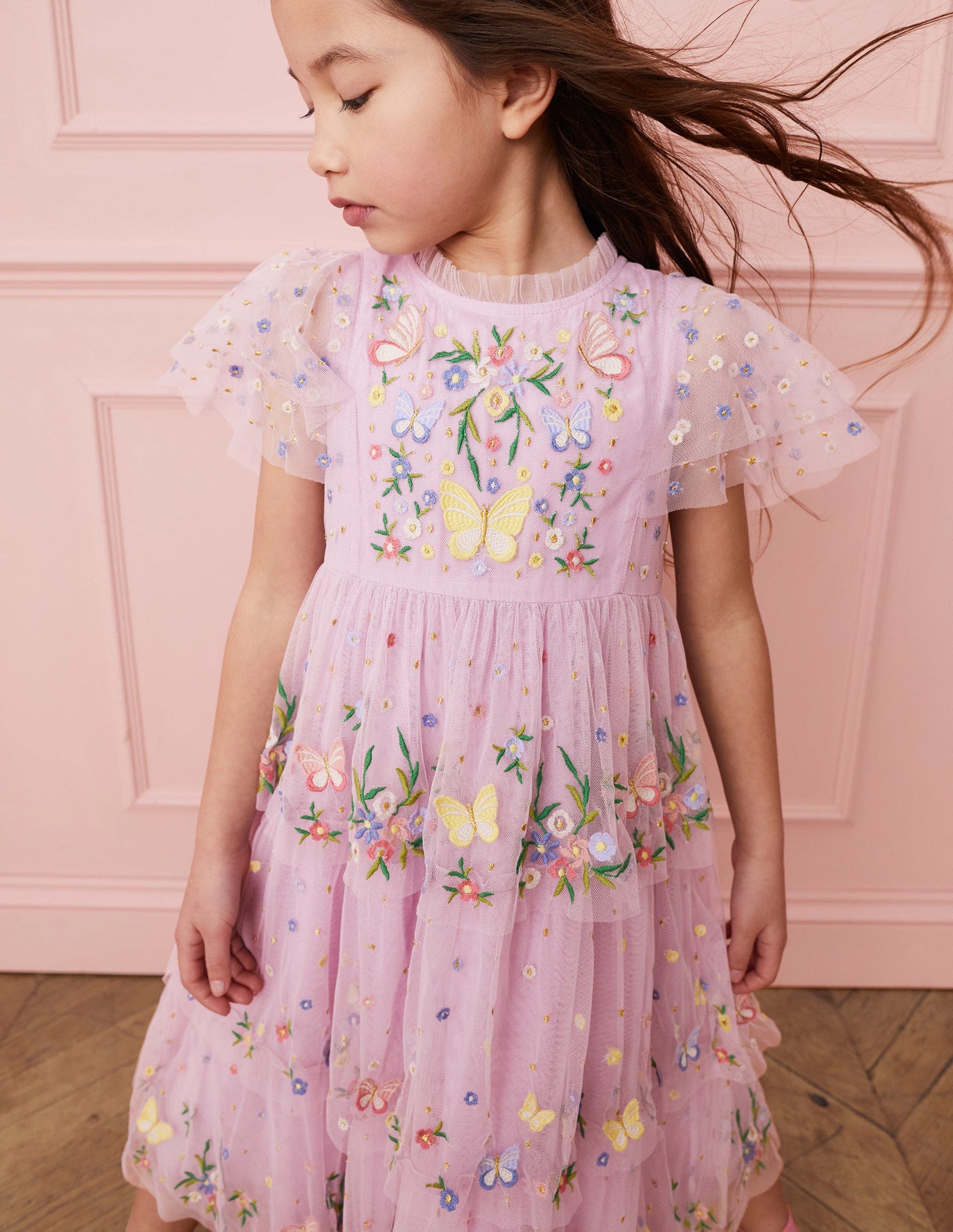 Tulle Embroidered Party Dress-Pale Sweet Pea Purple-4