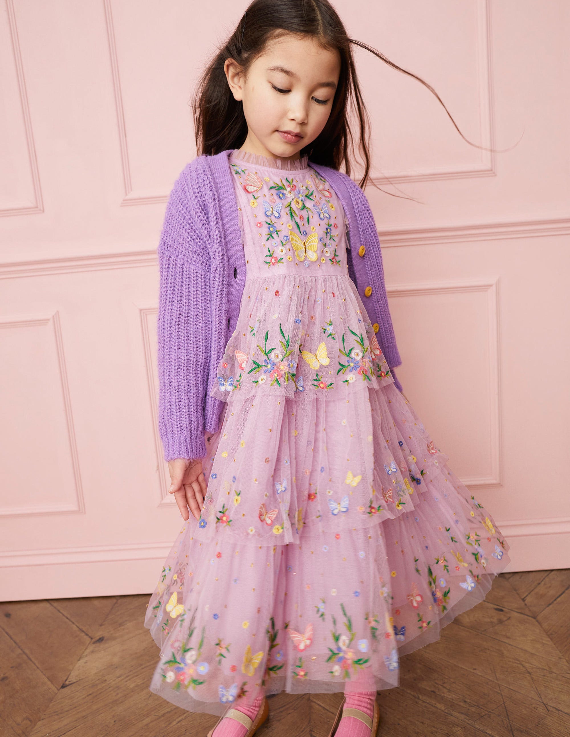 Tulle Embroidered Party Dress-Pale Sweet Pea Purple - Image 5