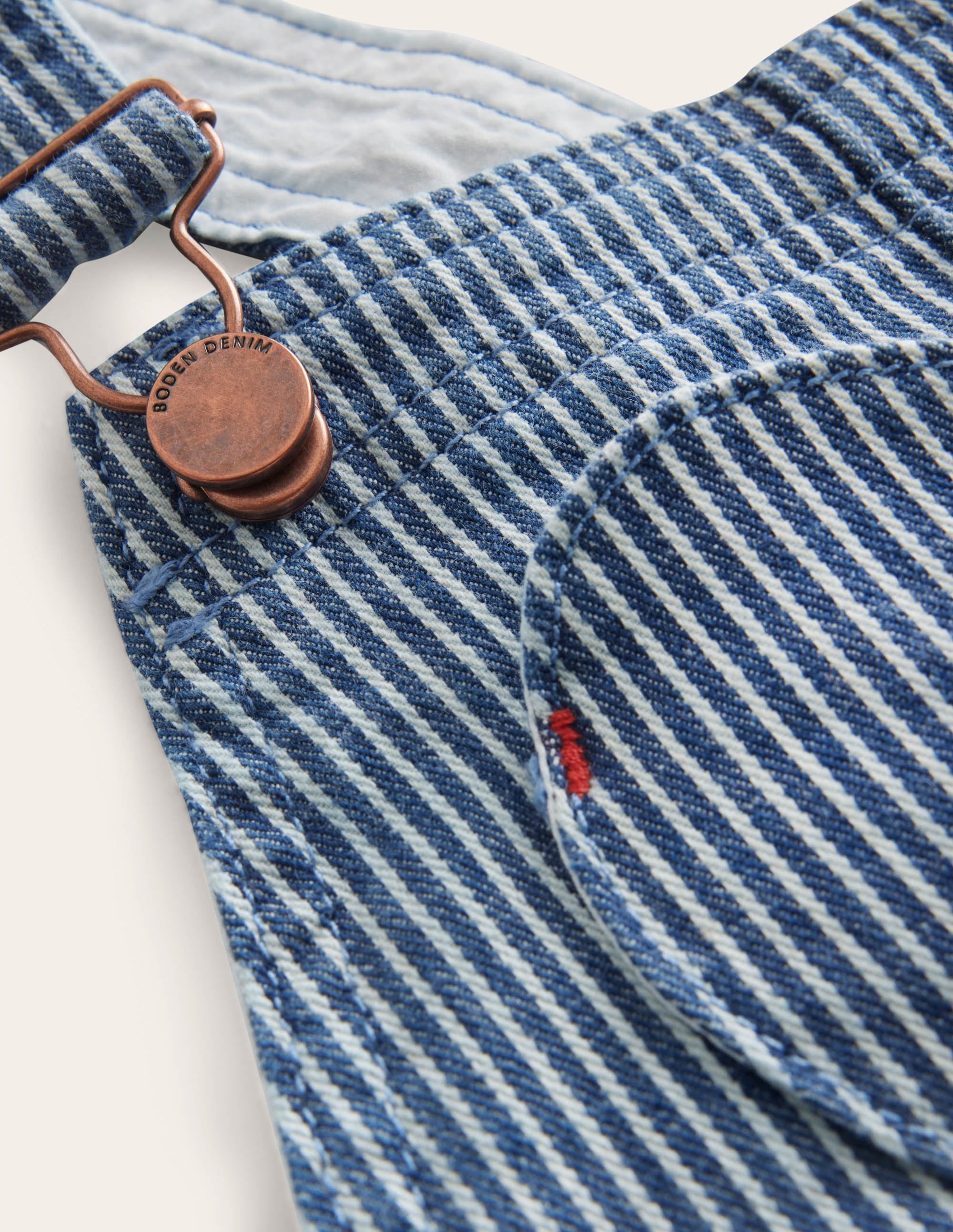 Heart Pocket Short Dungarees-Indigo Ticking - Image 3