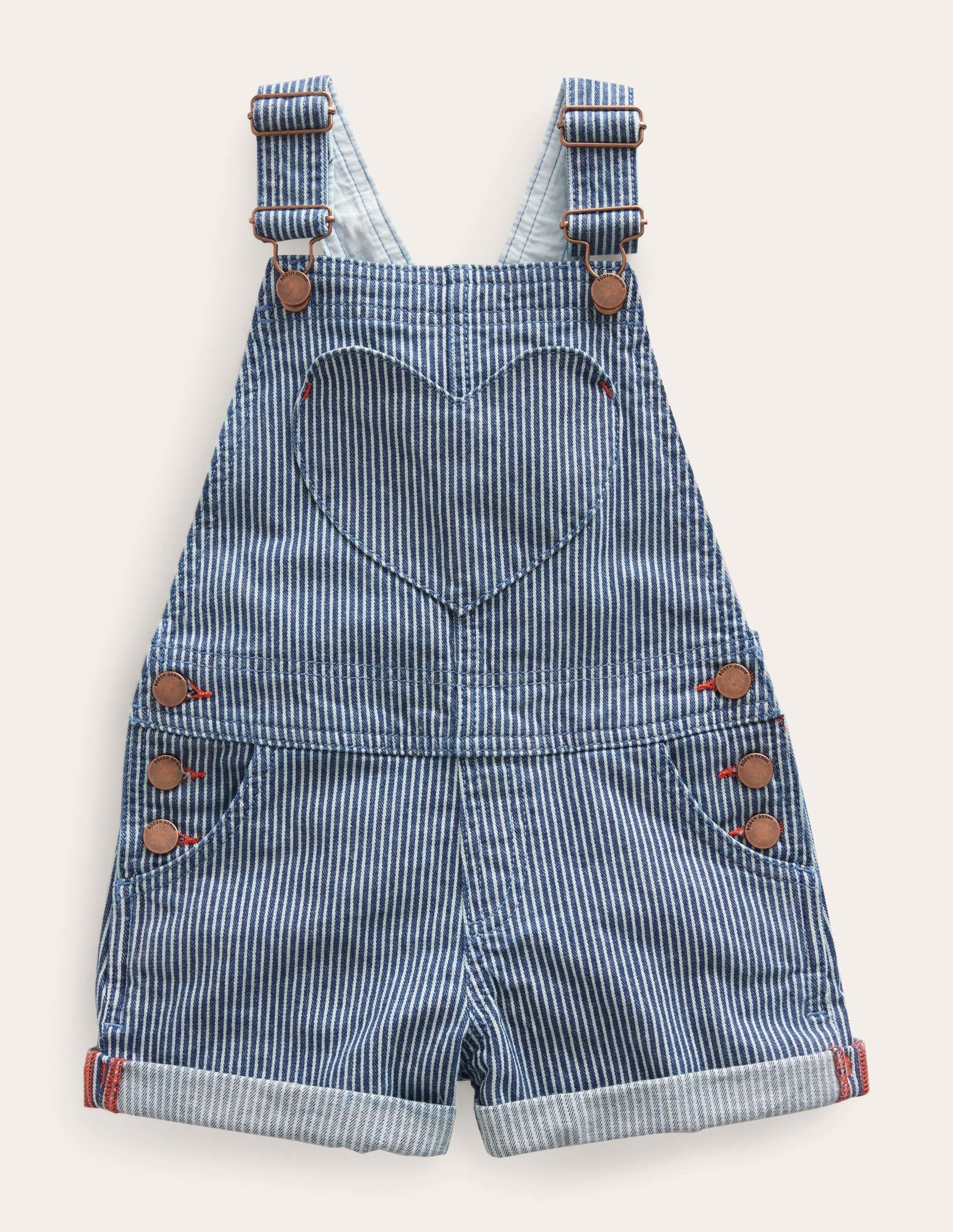 Heart Pocket Short Dungarees-Indigo Ticking-1