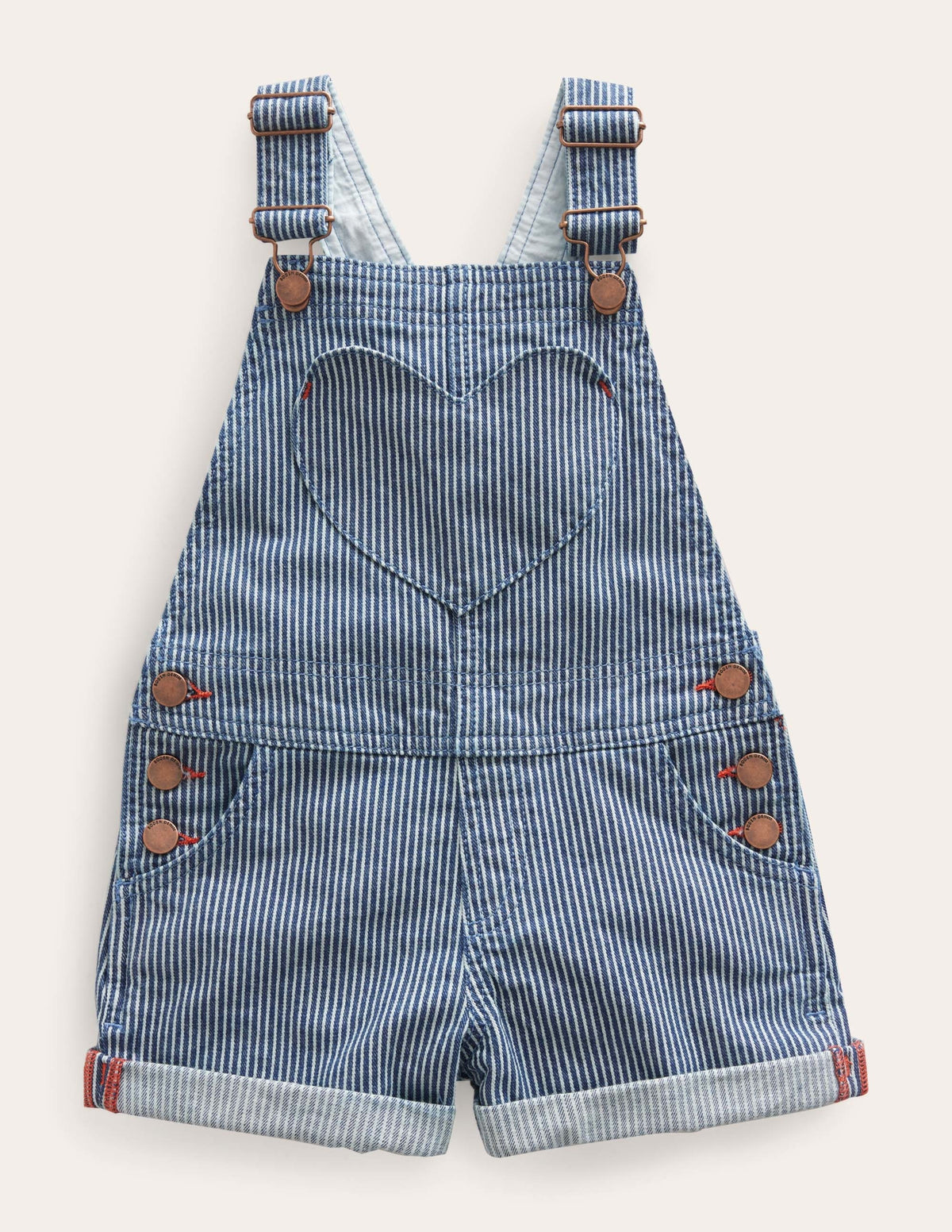 Heart Pocket Short Dungarees-Indigo Ticking - Image 1