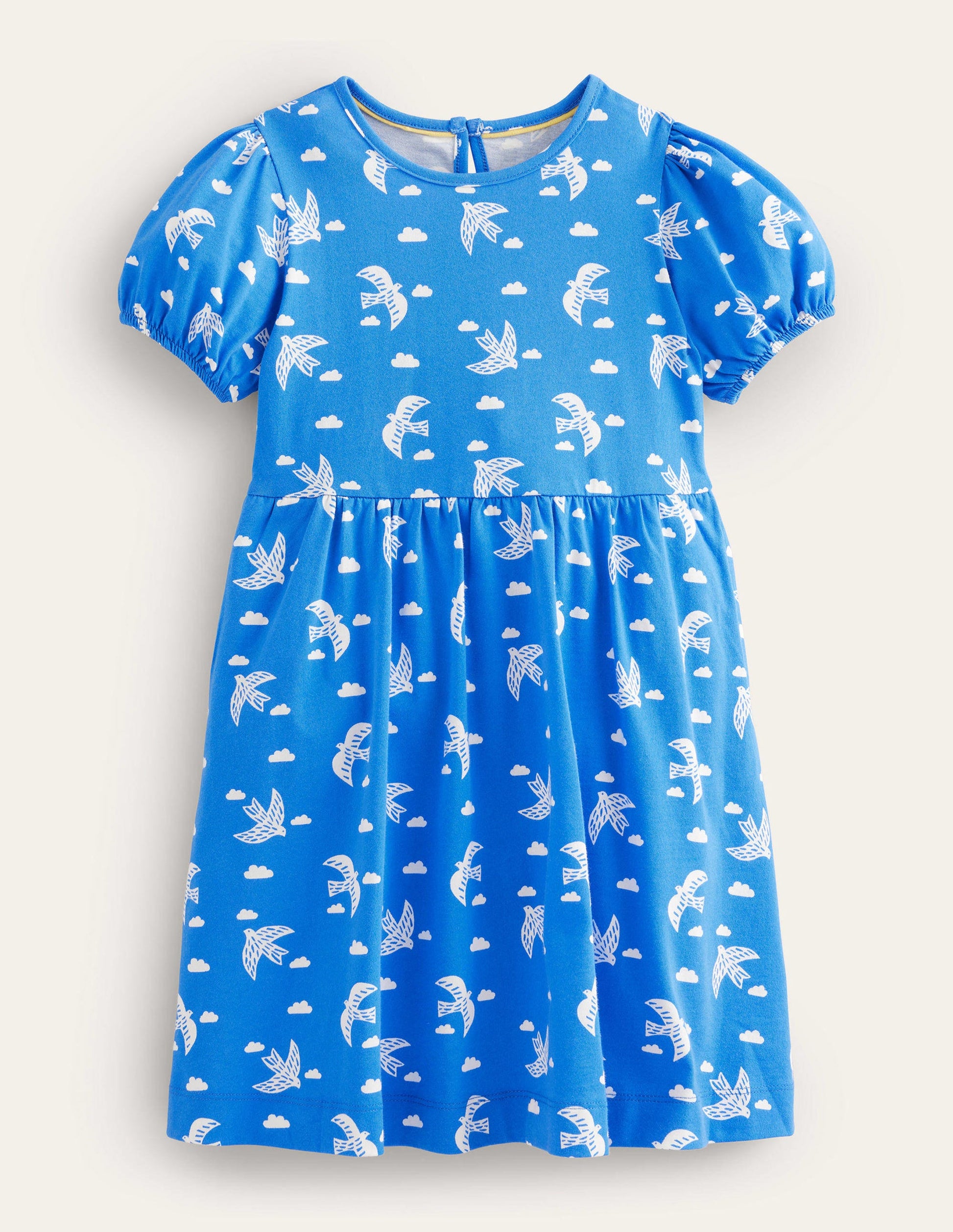 Puff Sleeve Jersey Dress-Cabana Blue Birds-1