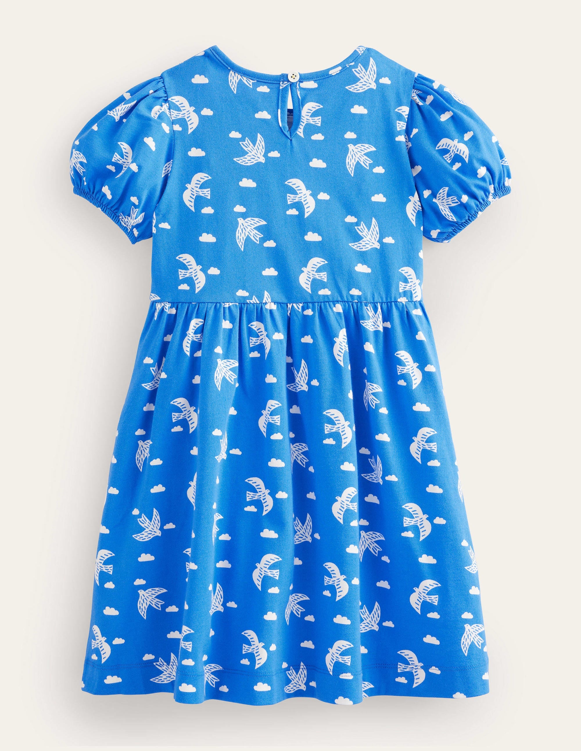 Puff Sleeve Jersey Dress-Cabana Blue Birds - Image 2