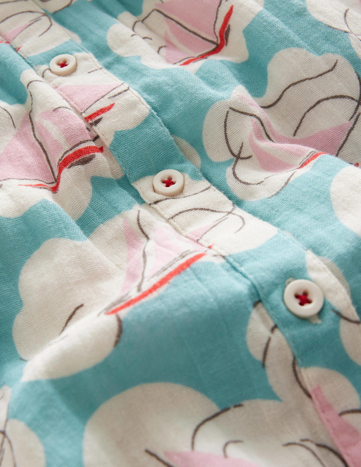 Short Puff Sleeve Top-Aqua Boat Print - Image 3