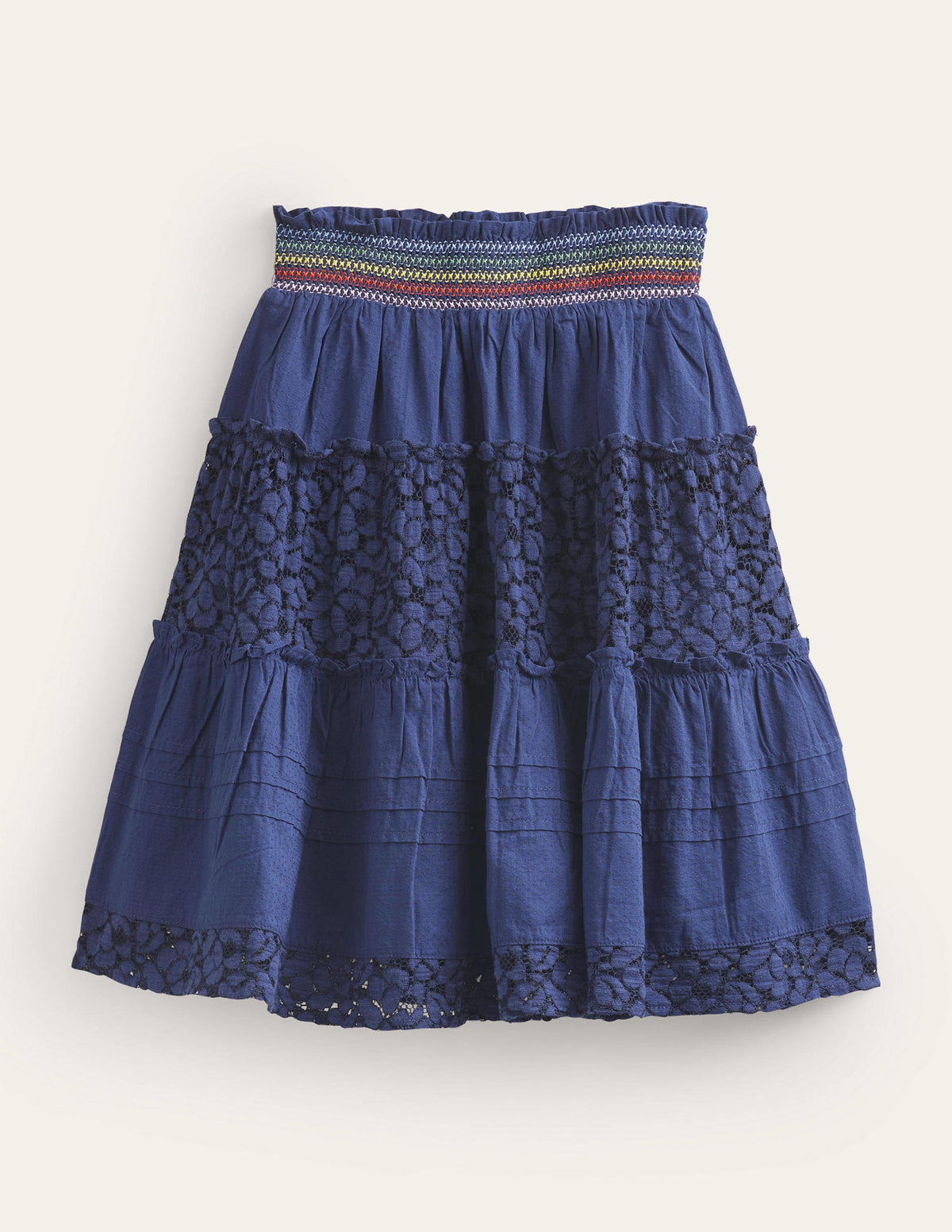 Smocked Tiered Midi Skirt-College Navy - Image 1