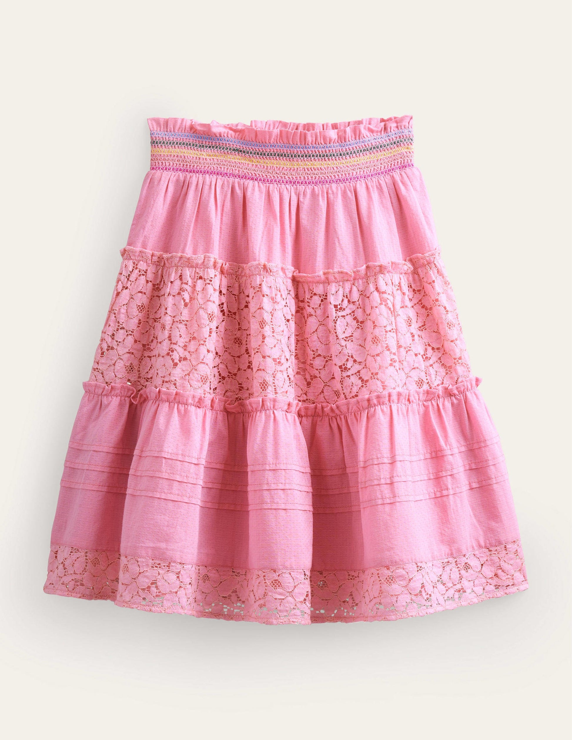 Smocked Tiered Midi Skirt-Formica Pink-1