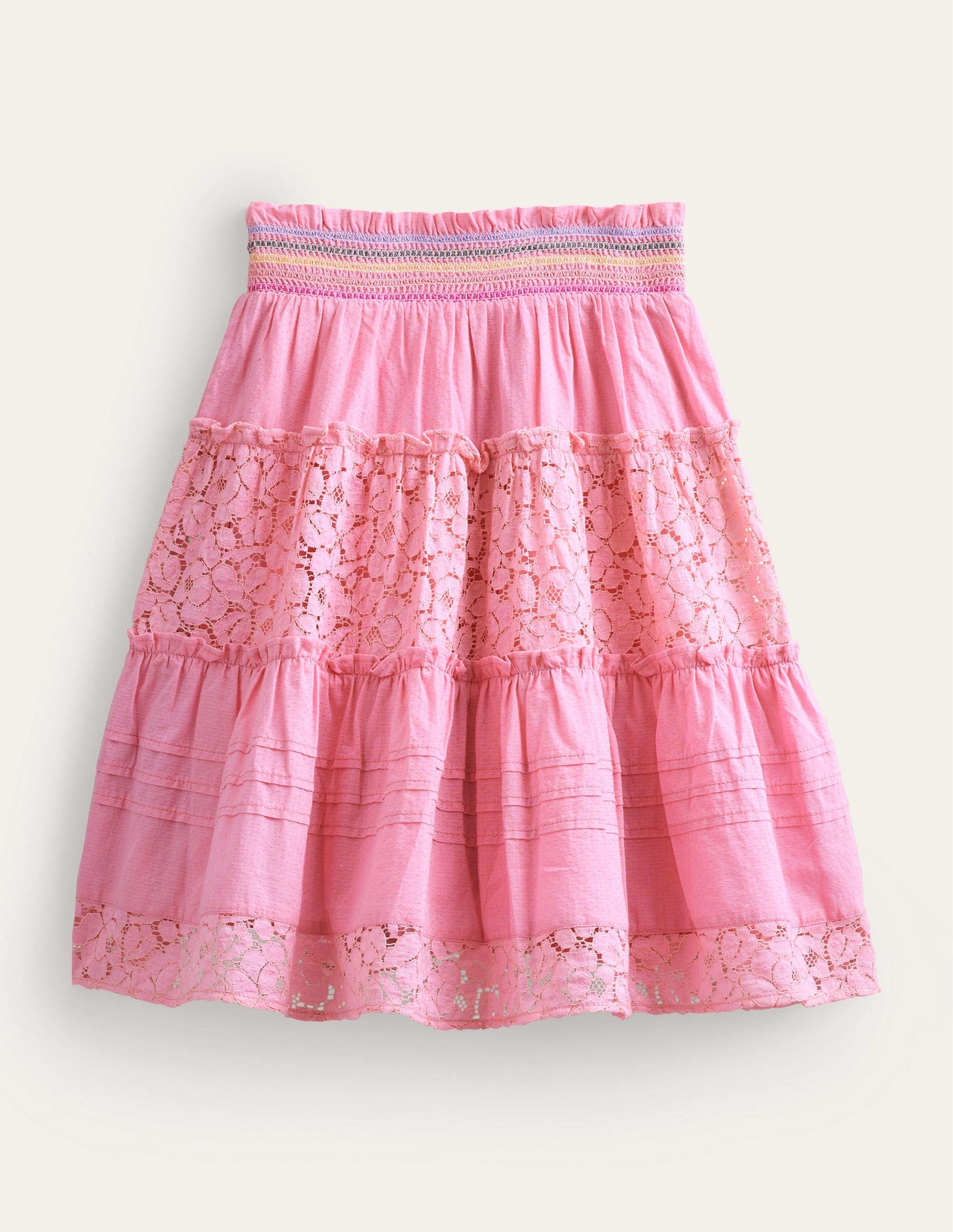 Smocked Tiered Midi Skirt-Formica Pink-2
