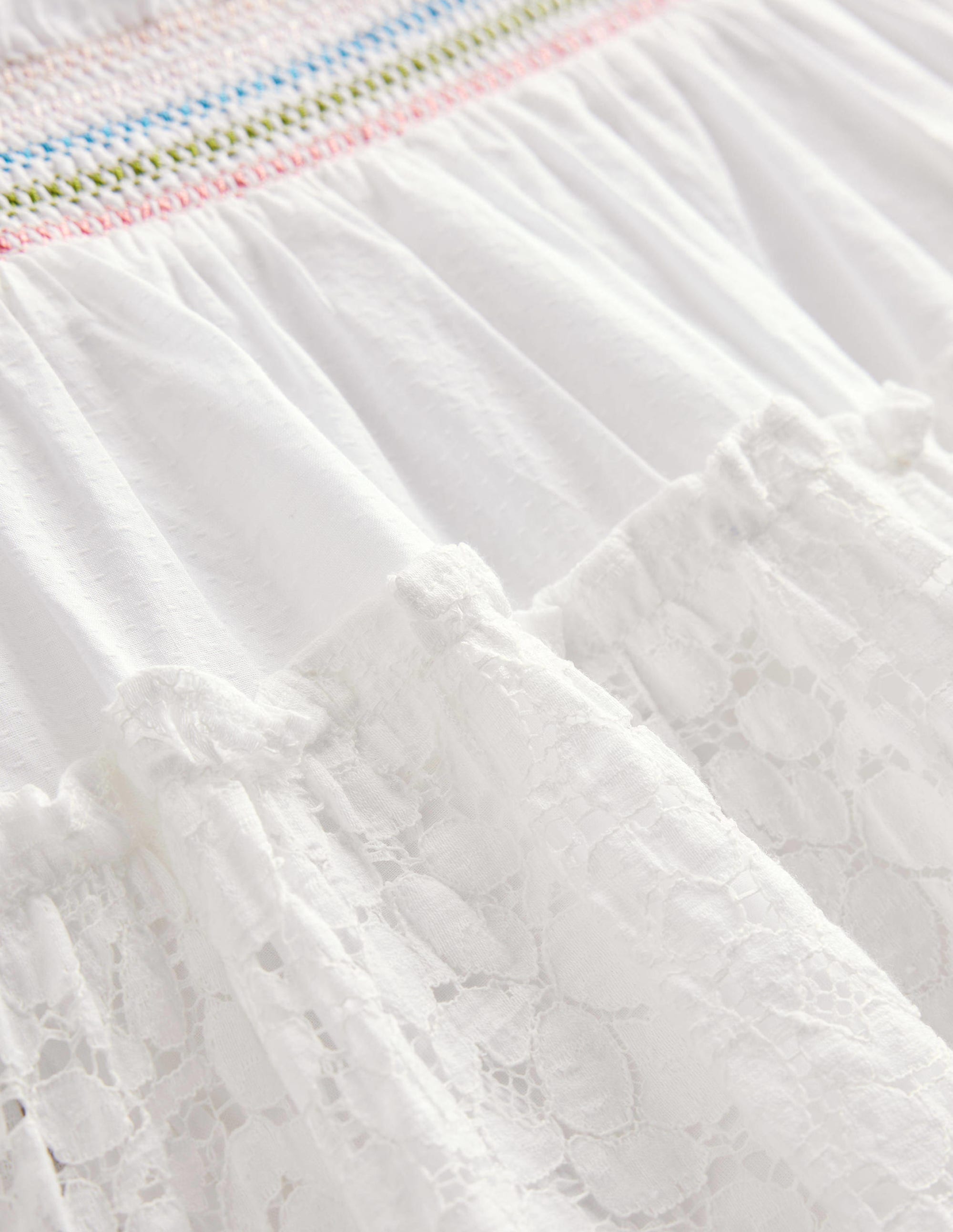 Smocked Tiered Midi Skirt-White - Image 3