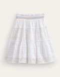 Smocked Tiered Midi Skirt-White