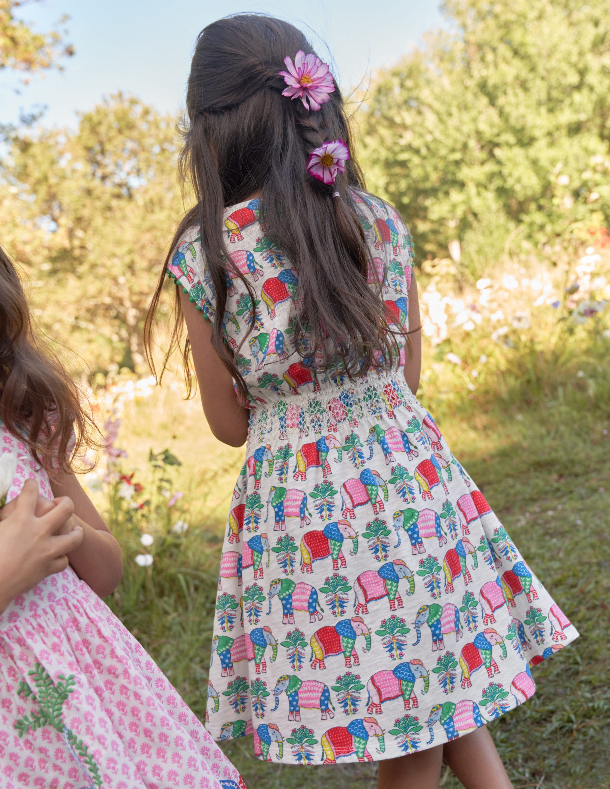 Printed Holiday Dress-Vanilla Pod Elephant Woodblock - Image 5