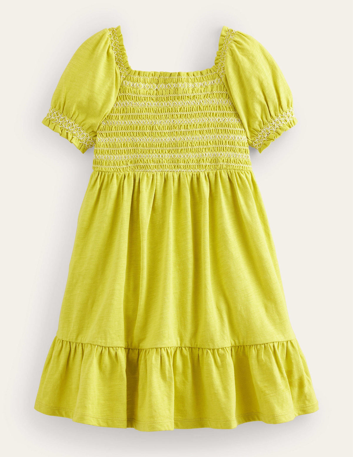 Shirred Holiday Dress-Gooseberry Yellow-1