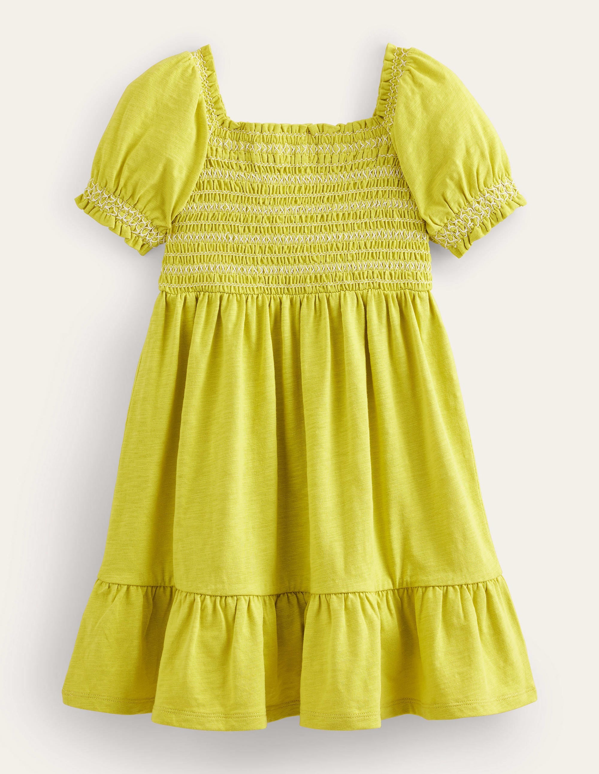 Shirred Holiday Dress-Gooseberry Yellow - Image 2