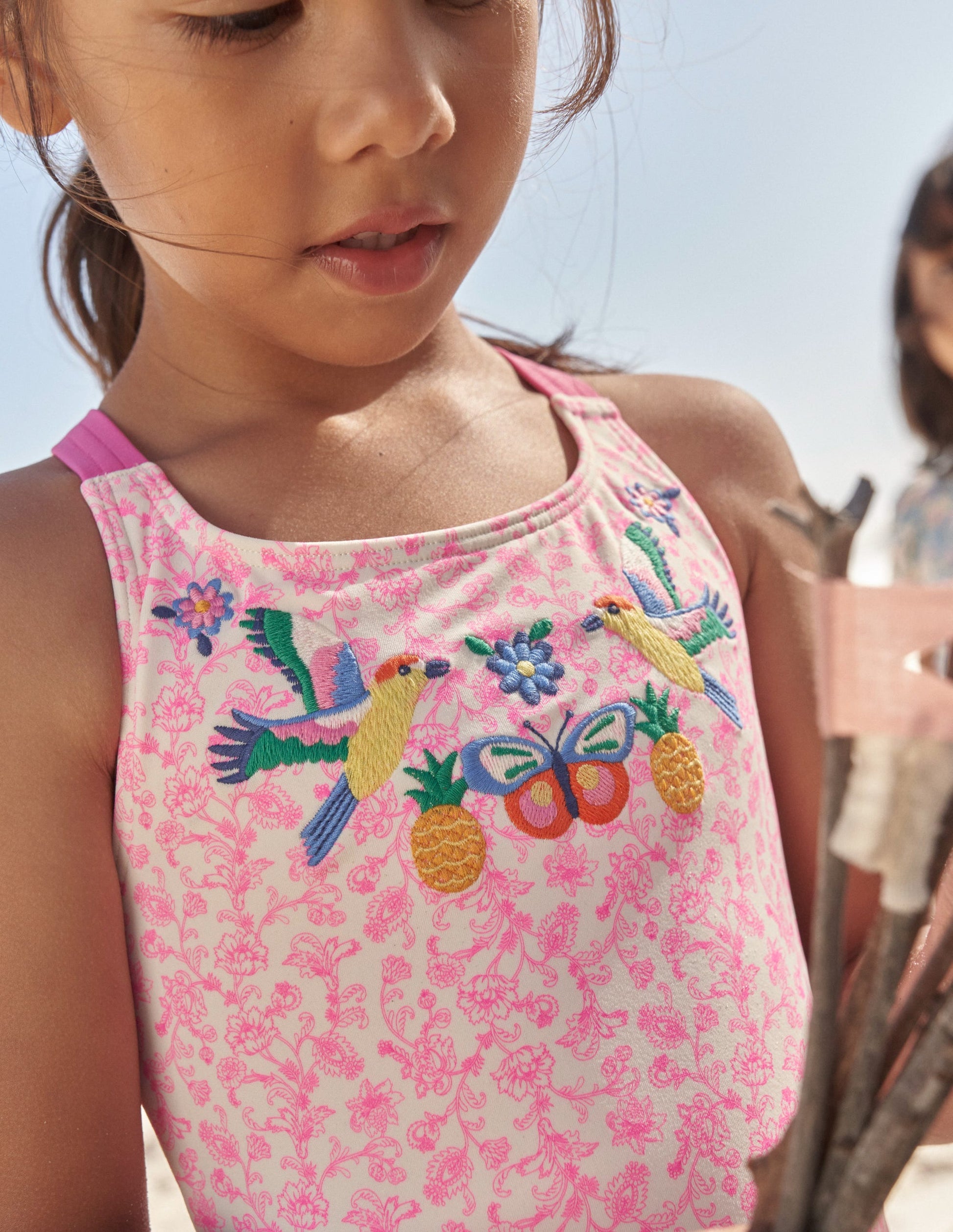 Embroidered Swimsuit-Festival Pink Summer Vine-5
