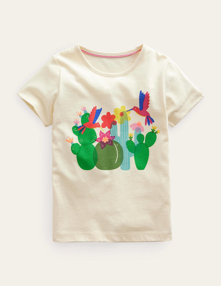 Printed Graphic T-Shirt-Dorset Cream Birds