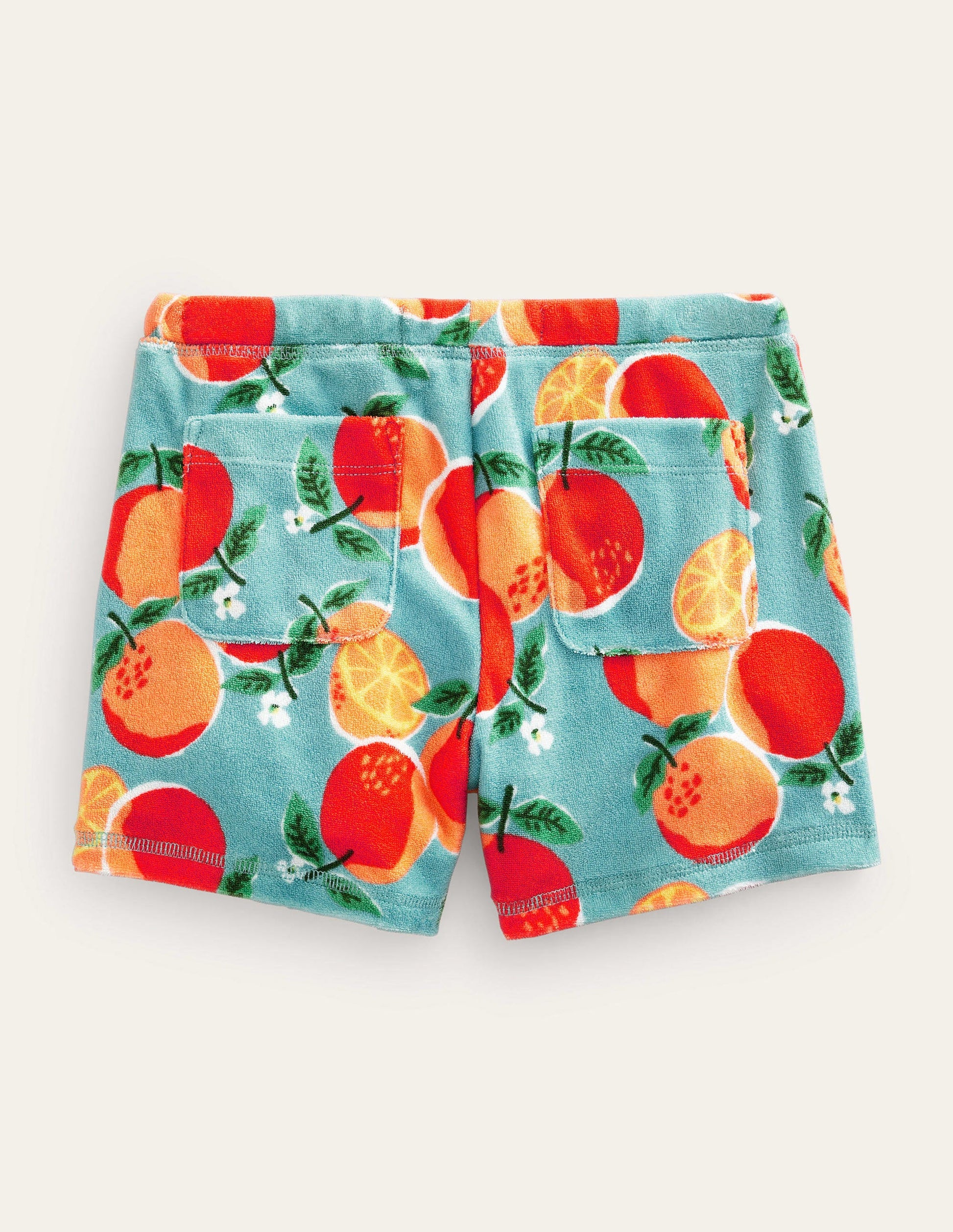 Printed Towelling Shorts-Aqua Blue Oranges-2
