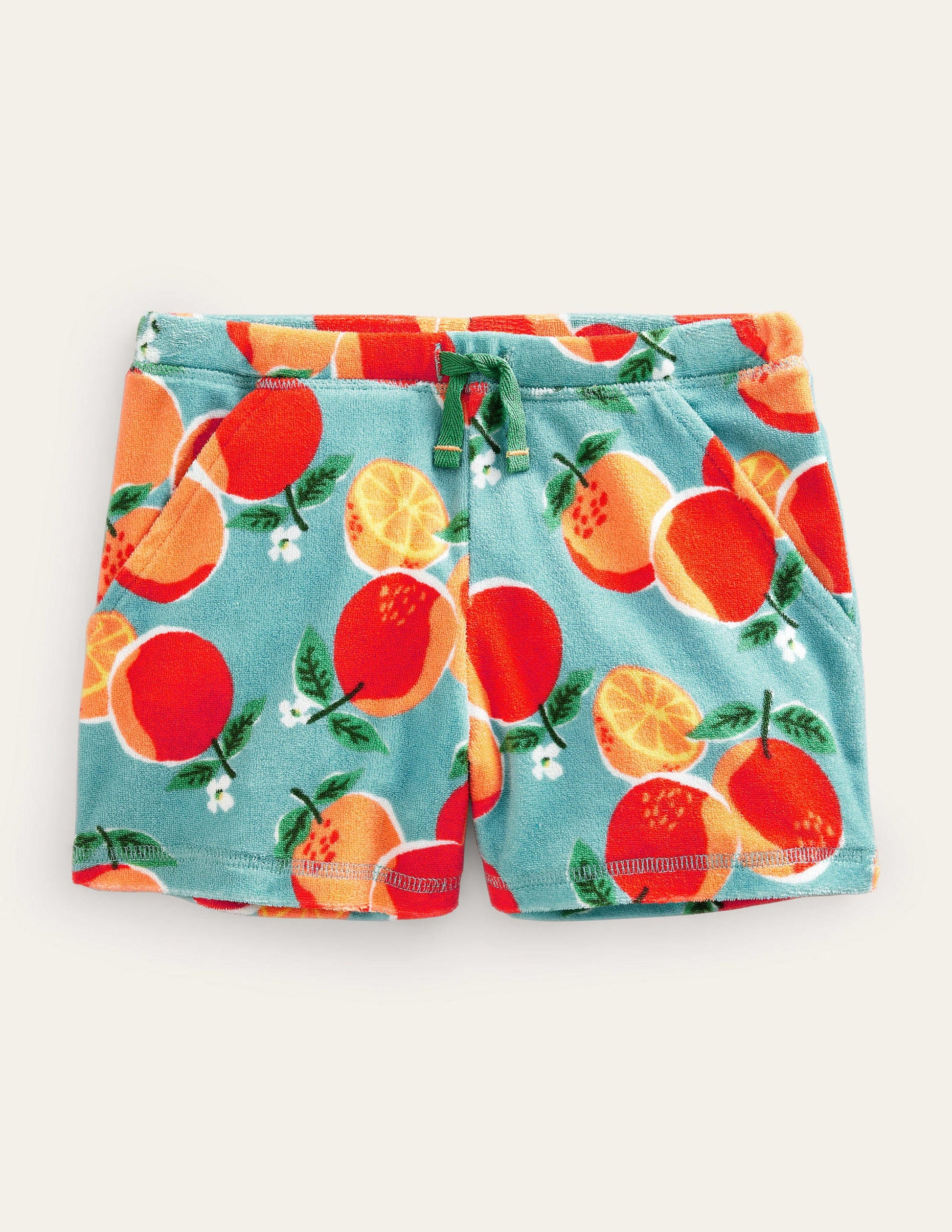 Printed Towelling Shorts-Aqua Blue Oranges-1