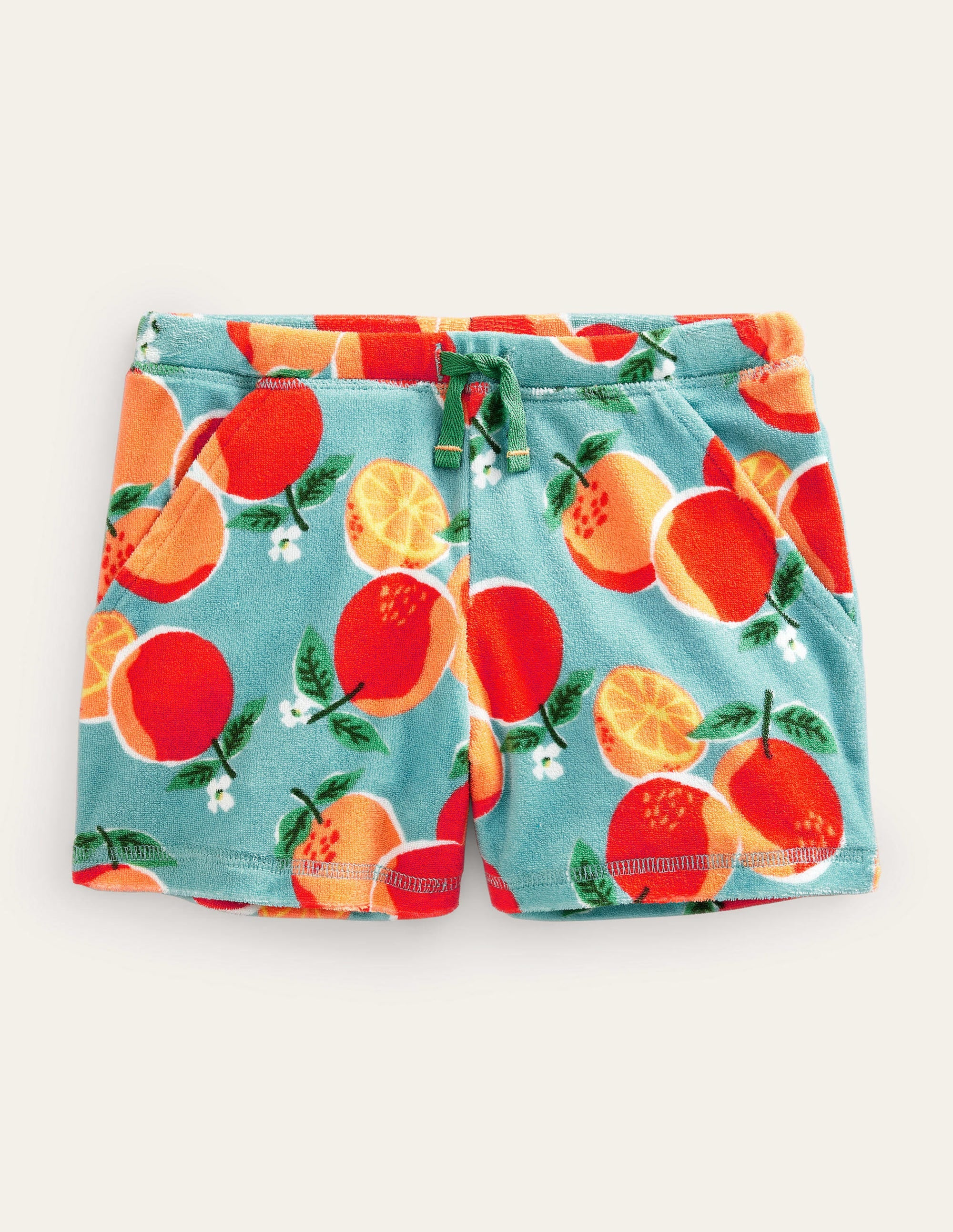 Printed Towelling Shorts-Aqua Blue Oranges - Image 1