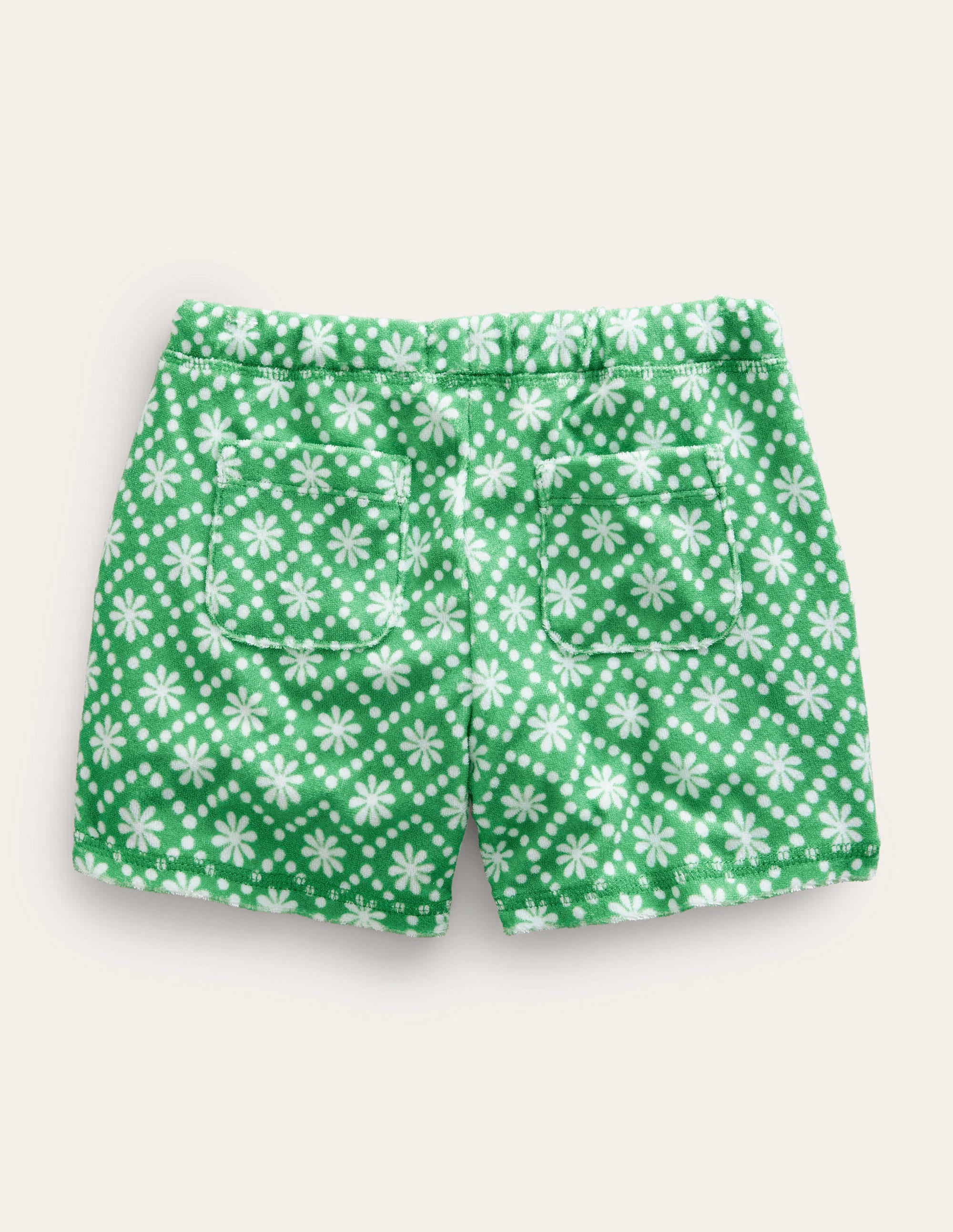 Printed Towelling Shorts-School Green Daisies - Image 2