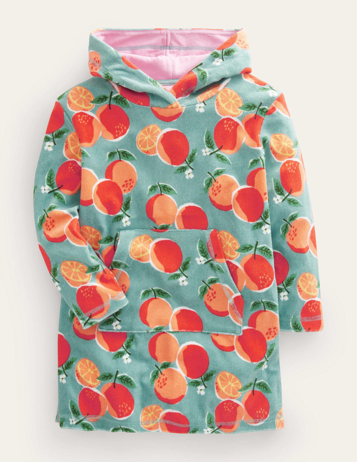 Pattern Towelling Beach Dress-Aqua Blue Oranges-1